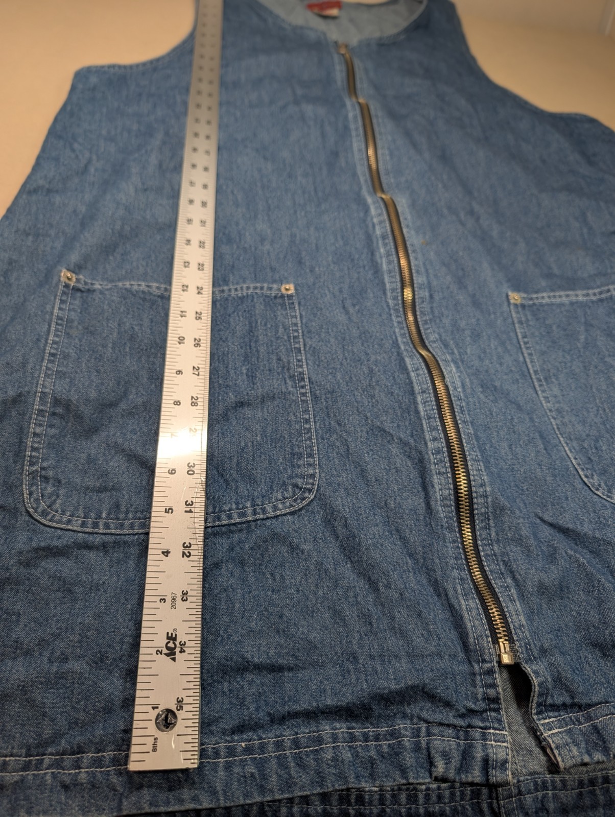 VTG Ki-ko-mo Blue Jeans Denim Jumper Dress Plus Size 18W Full Zip Front Pockets