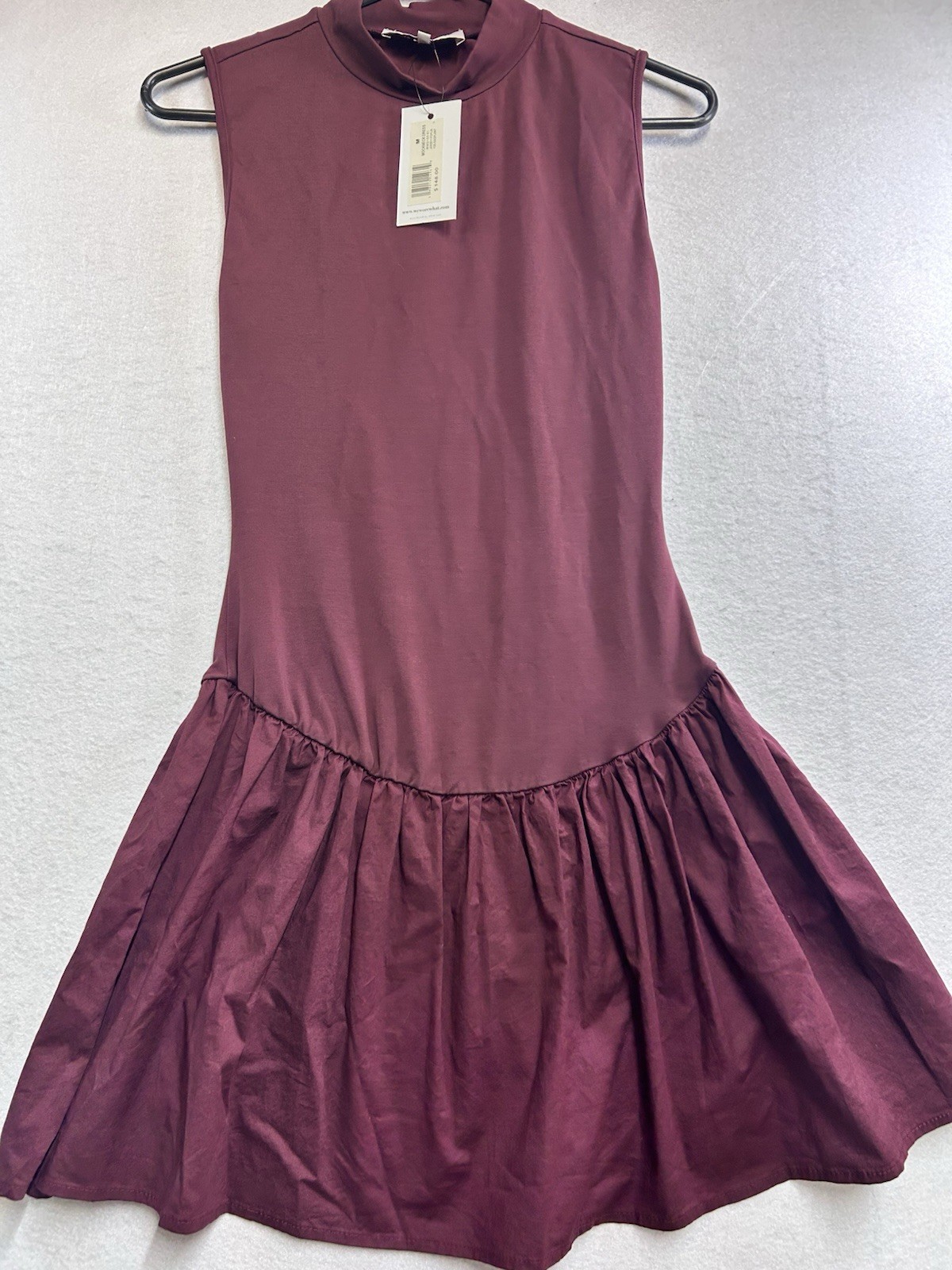 WE WORE WHAT Burgundy Mock Neck Sleeveless Mini Ruffle Dress Size M NWT