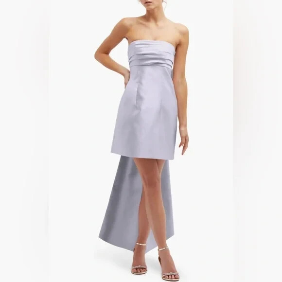 Alfred Sung Silver Dove Oversize Bow Back Strapless Minidress Size 2 $258 D857