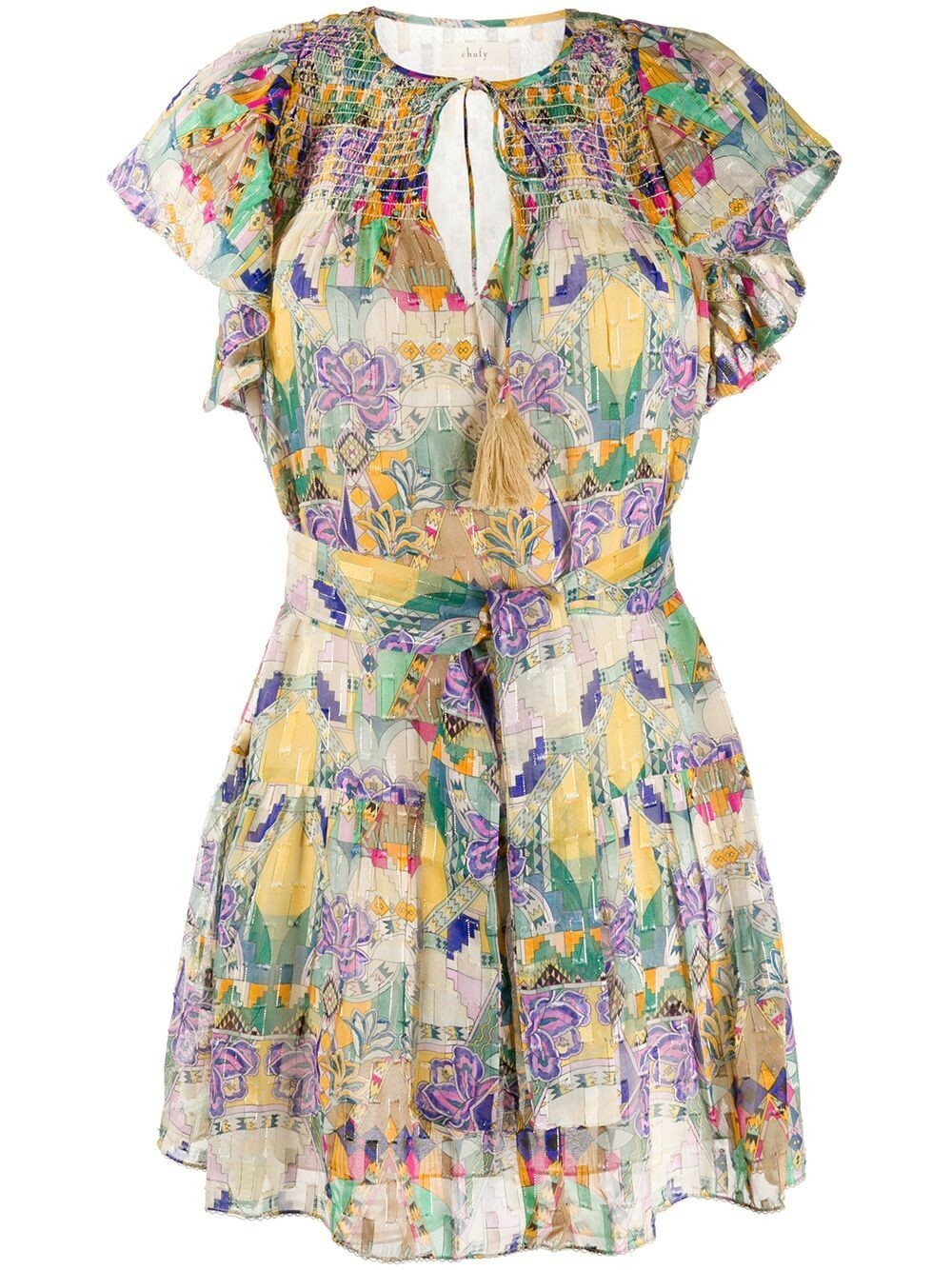 CHUFY ‘Memories of Peru’ Inka Metallic Flutter Sleeve Flared Mini Dress, M/L
