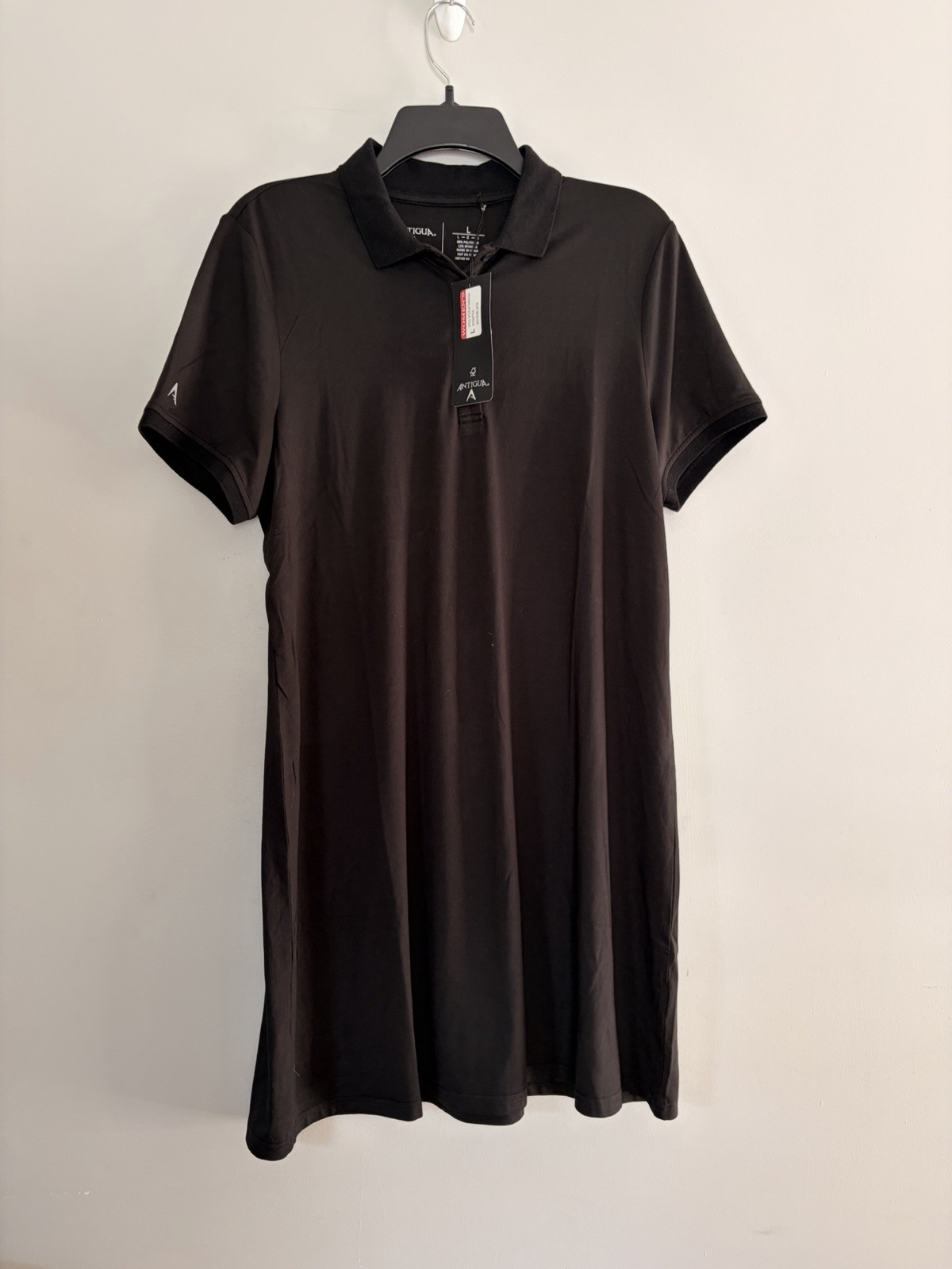 Large Black Antigua Women’s Play Through Short Sleeve Polo Dress Golf Tennis