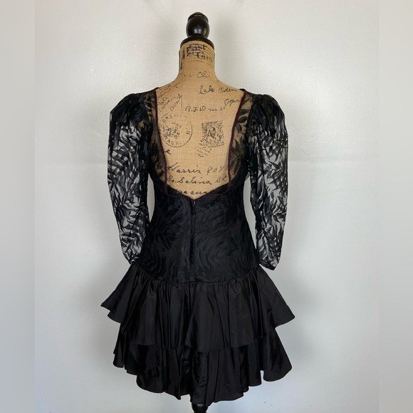 TD4 By Electra Vintage 80s Burnout Lace Cocktail Dress M Whimsigoth Goth Bow USA