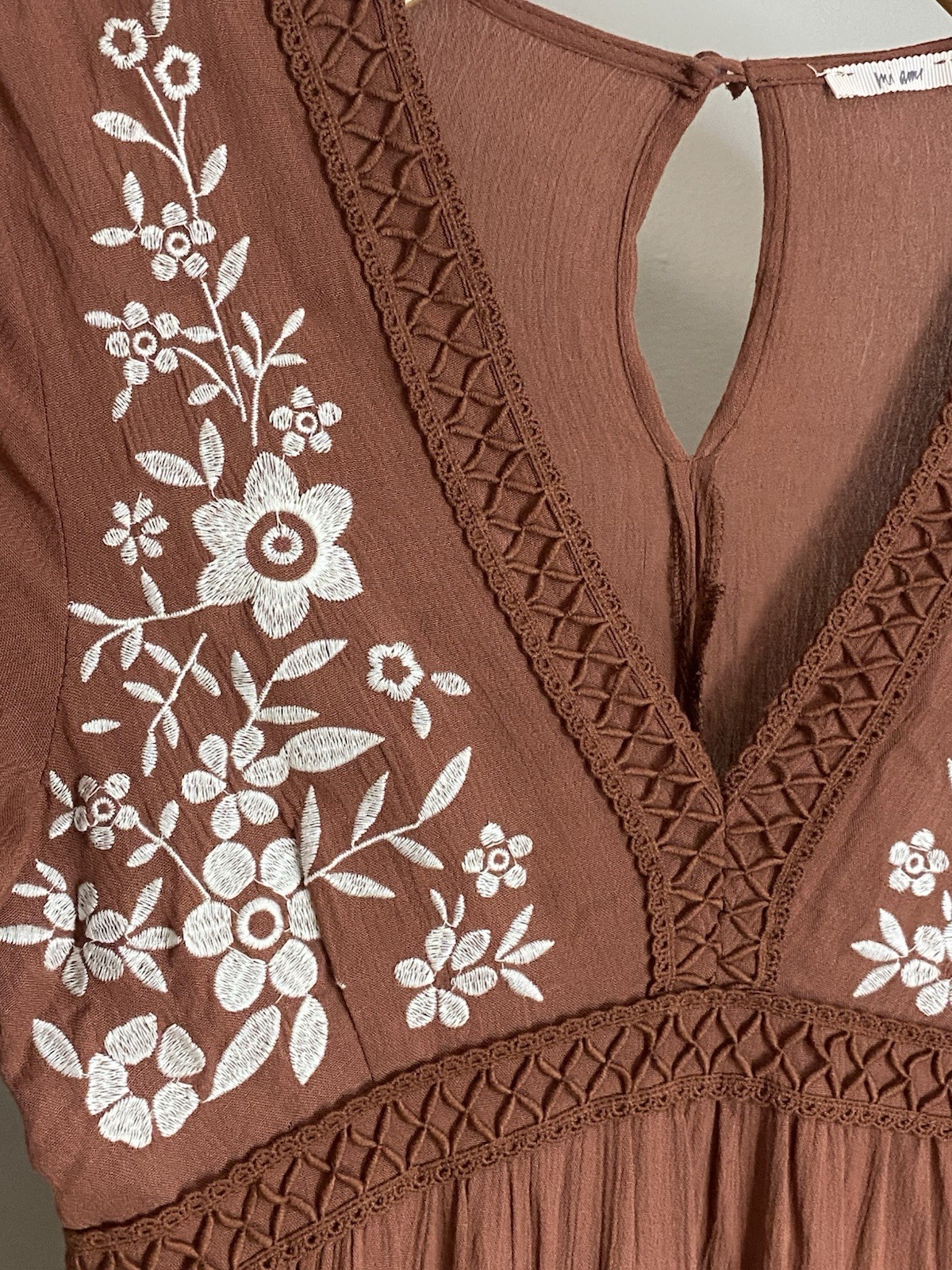 Boho Cottagecore dress, embroidered western inspired mini dress