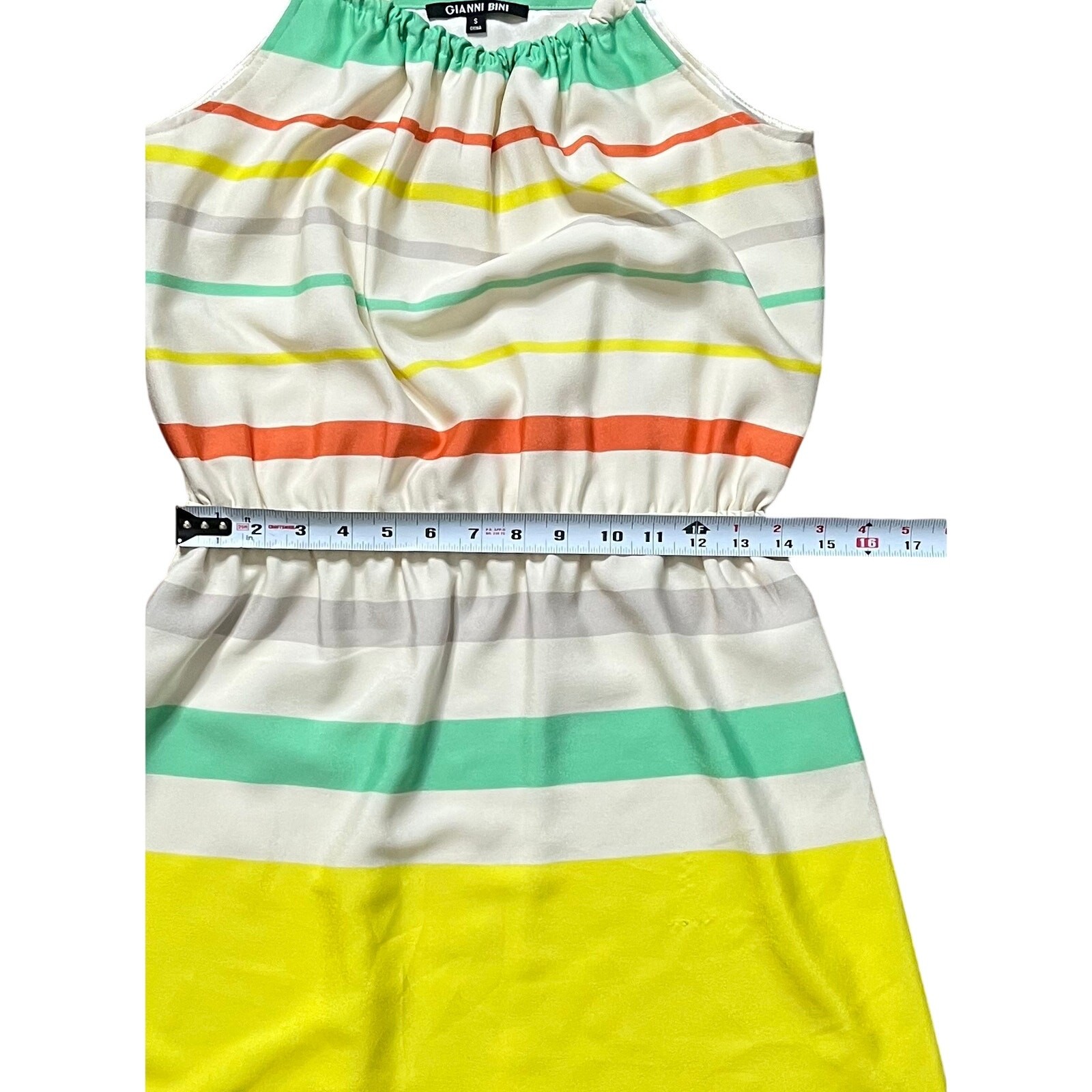 Gianni Bini Elle Striped Mini Dress Rope Spaghetti Straps Cinched Waist Sz Sm