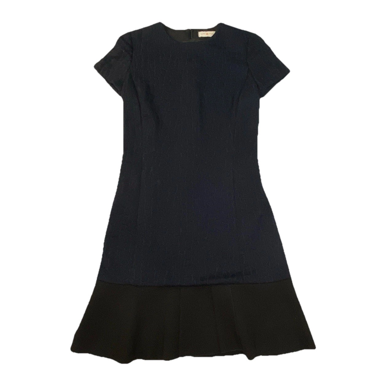 Tory Burch Textured Knit Dress XS Navy Black Peplum Hem Short Sleeve