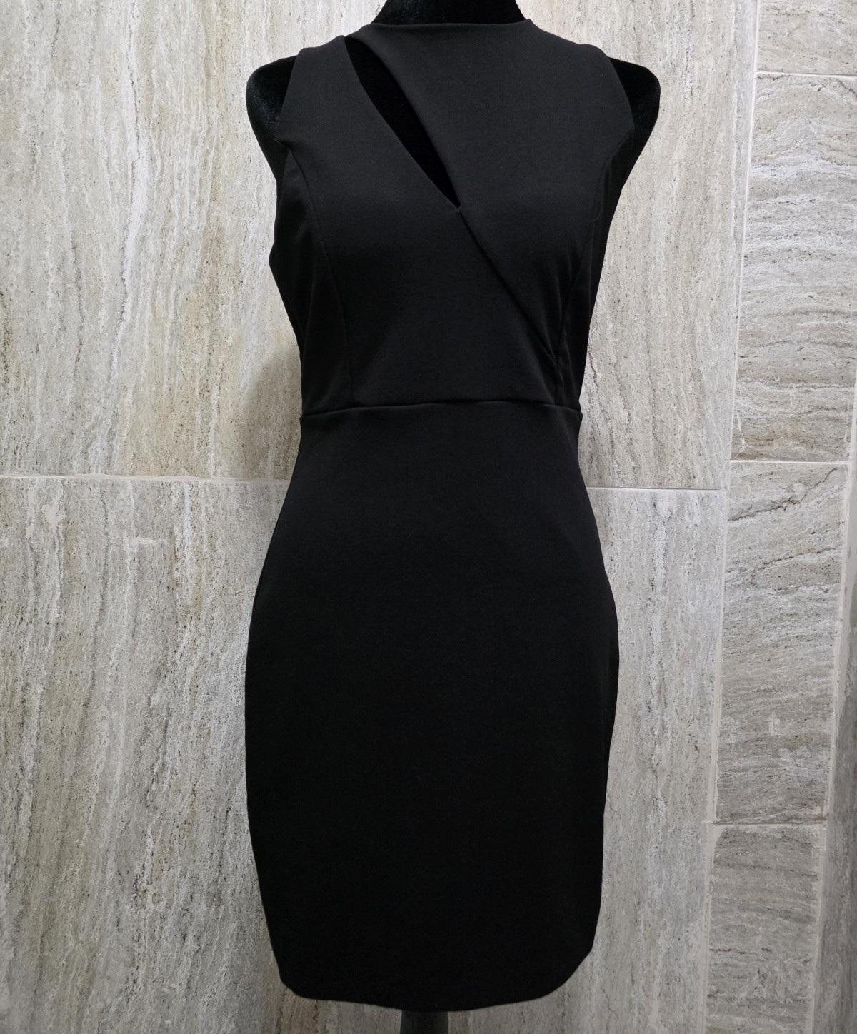 Express Black Knit Sheath Knee Dress Sleeveless Round Neck Lined Stretch S
