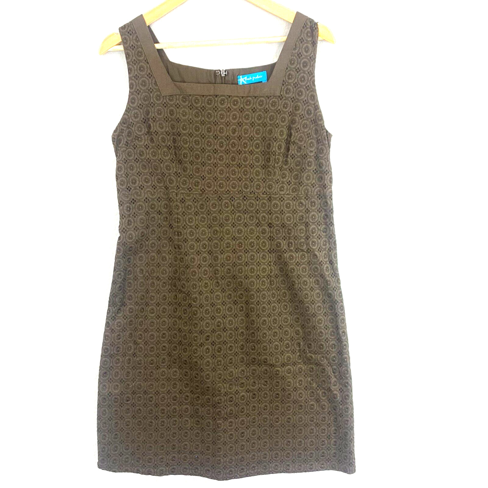Fresh Produce Lace Eyelet Sundress Womens Small Brown Lined Sheath Short Spring
