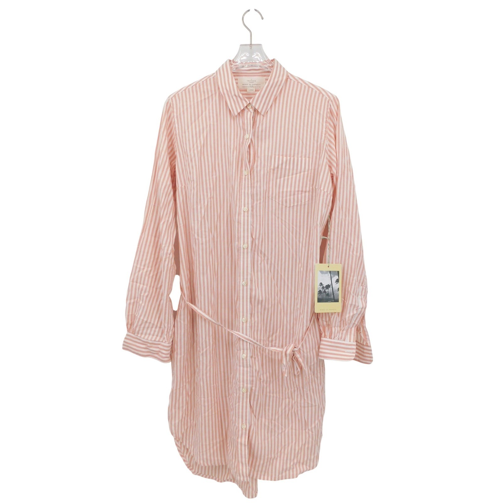 Trovata Birds of Paradise Creamsicle Striped Button Down Shirt Dress Size L
