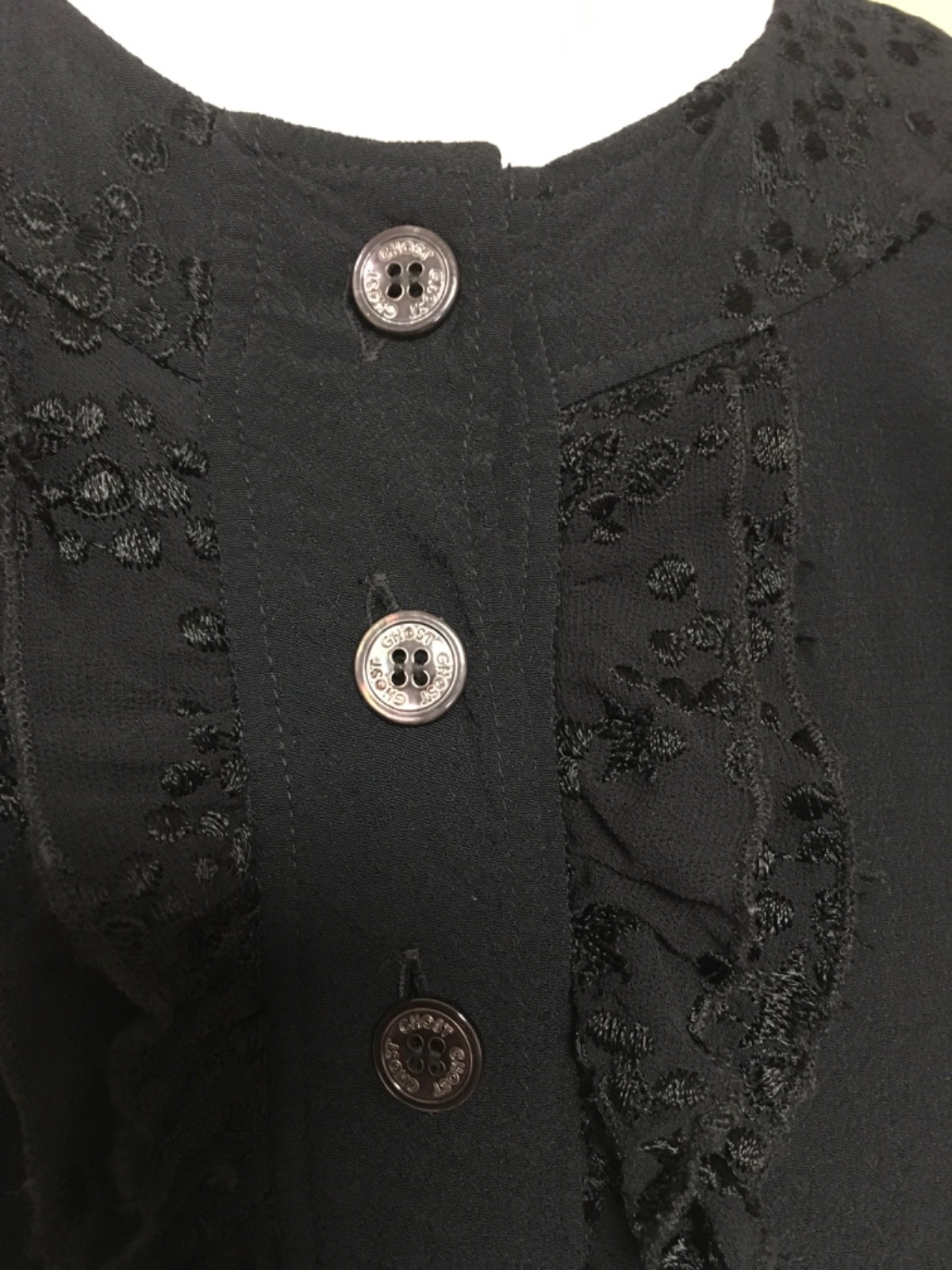 Ghost black viscose crepe dress knee length 3/4 sleeve 10