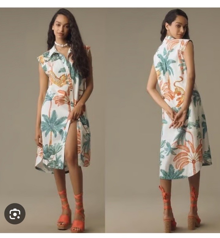 Anthropologie Maeve Lillian Cap Sleeve ShirtDress – L – Leopard/Tropical Print