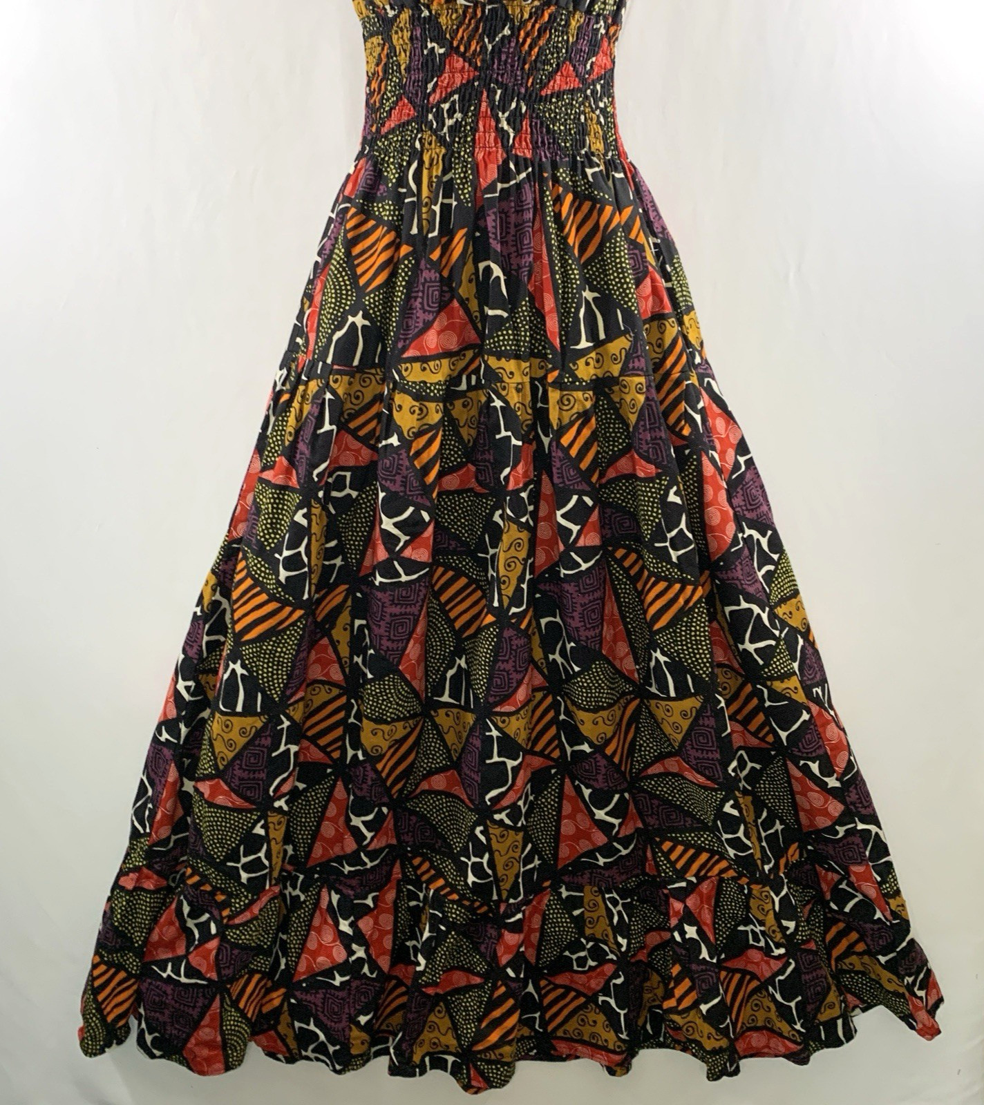 Batik Patchwork Halter Statement Maxi Dress OS Maximalist Resort Artsy Eclectic