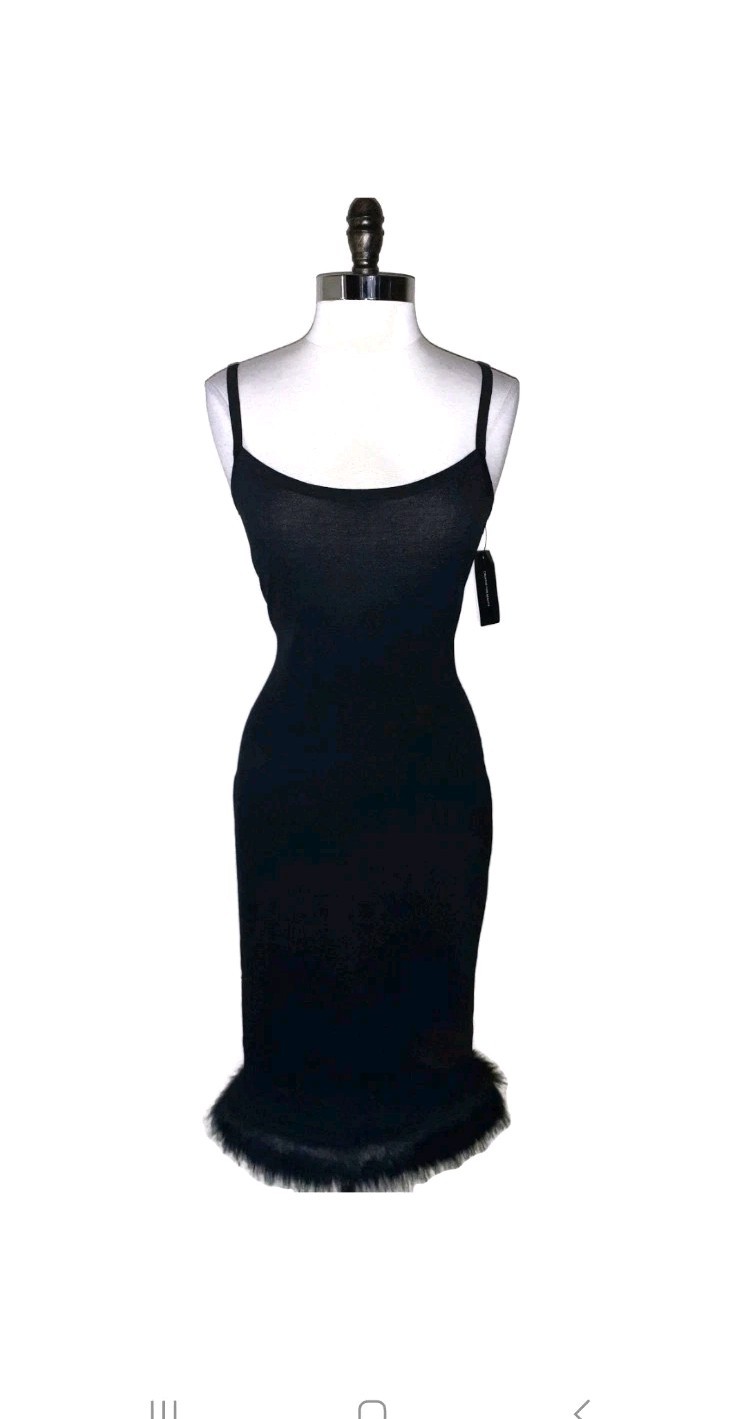 NWT $99 DANIELLE BERNSTEIN Size Lg Sexy Lightweight Sweater Dress Faux Fur