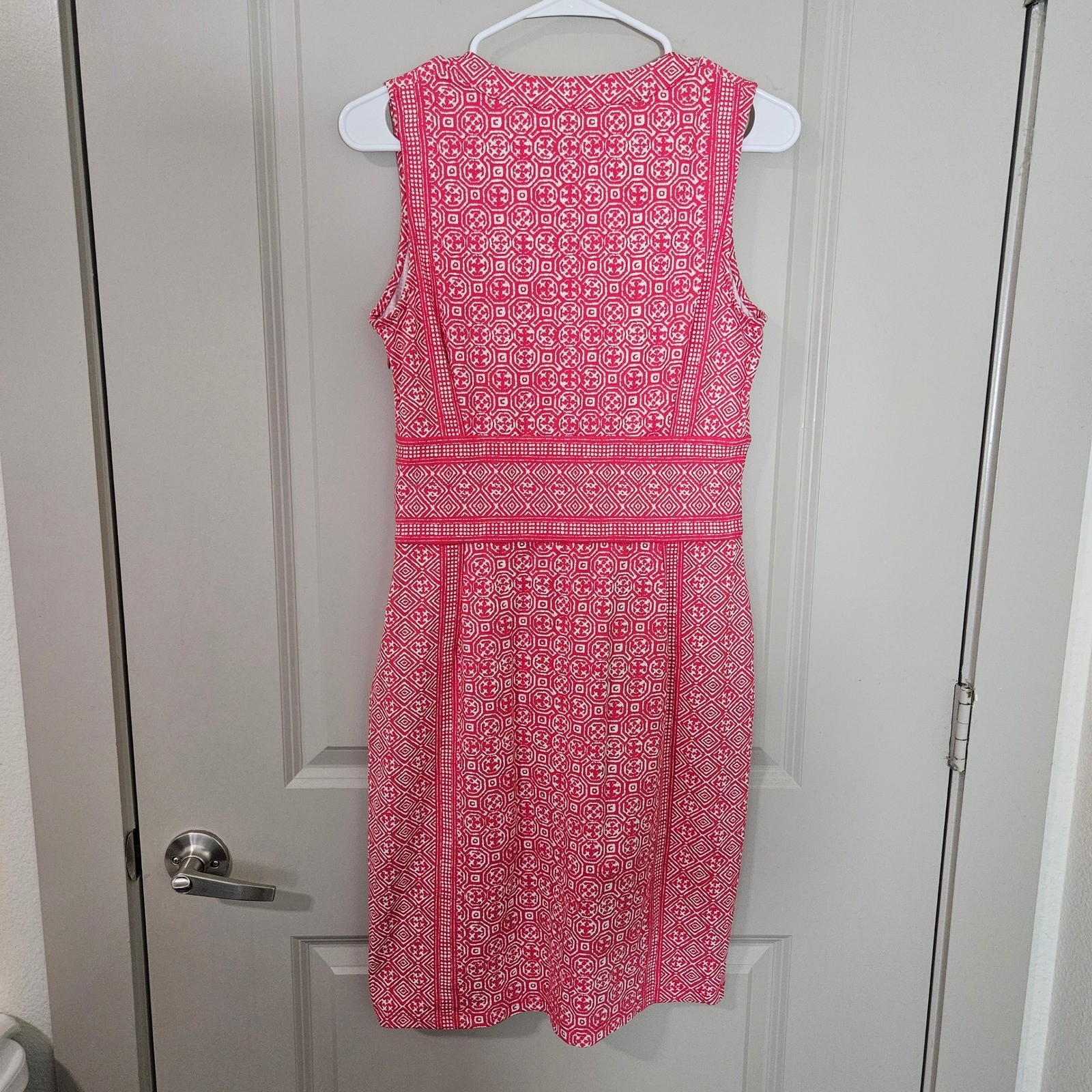 J.McLaughlin Pink White Geometric Tile Catalina Cloth Sleeveless Dress Small