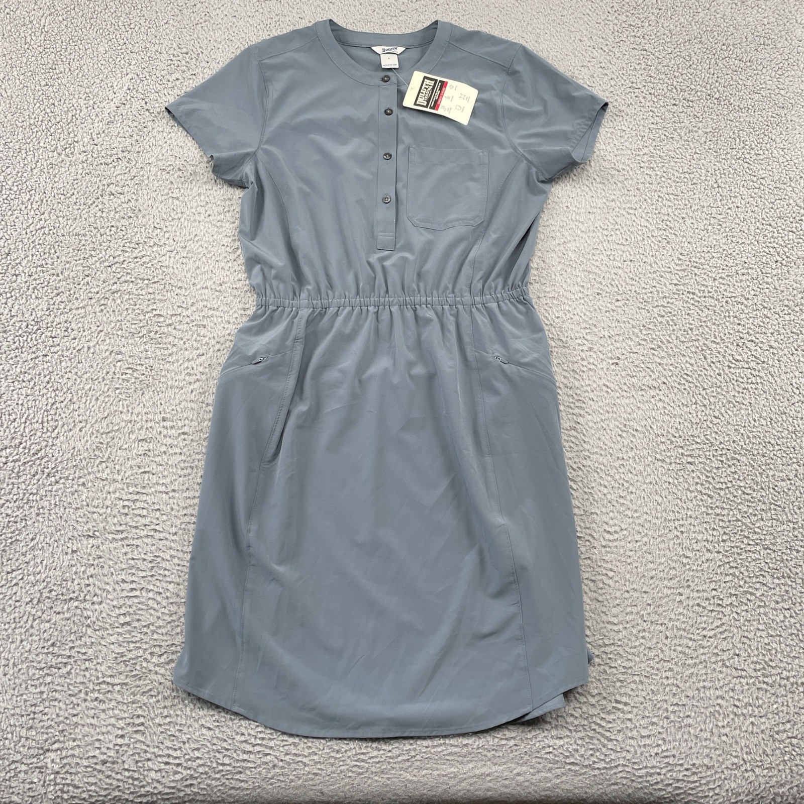 Duluth Trading Co Dress Womens S Blue Nine to Fine Synthetic Cap Sleeve Pockets