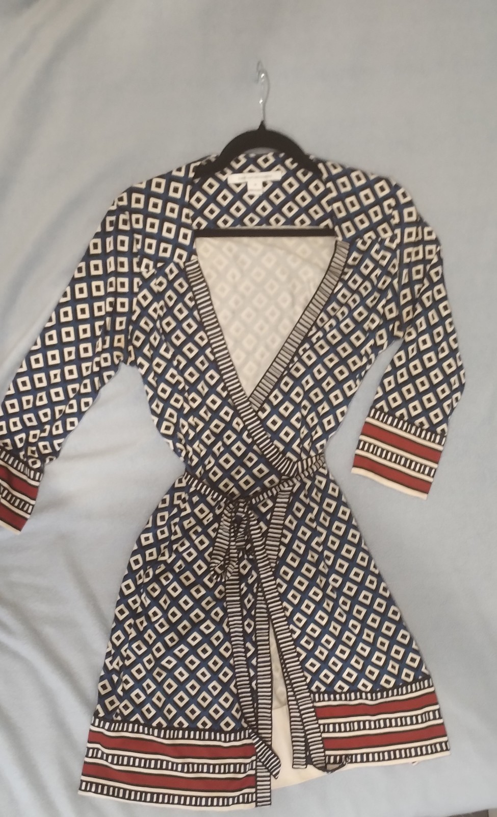 Diane Von Furstenberg Classic Silk Tallulah Wrap Dress Geometric Print Size 10