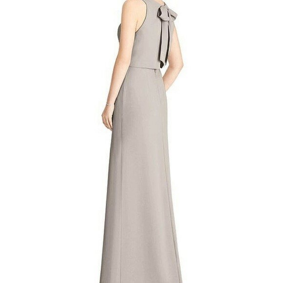 Jenny Yoo Crepe Overlay Bow Back Bridesmaid Gown Size 4 in Taupe-U47 Style JY540