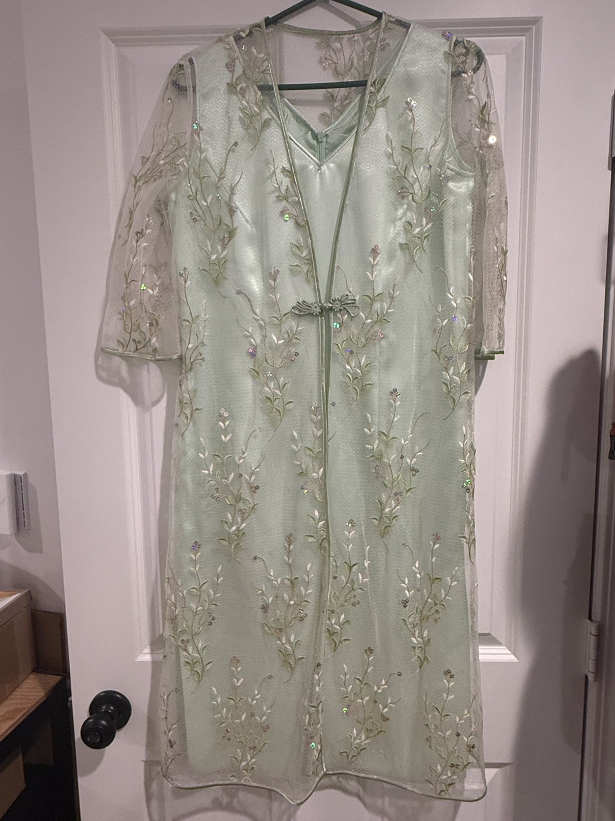 Ladies Spring Green Floral Prints Chinese Style Qipao Dress M