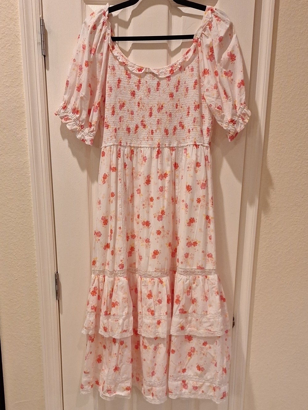 LoveShackFancy for Target – Short Sleeve Cotton Midi Dress Pink Floral – Large