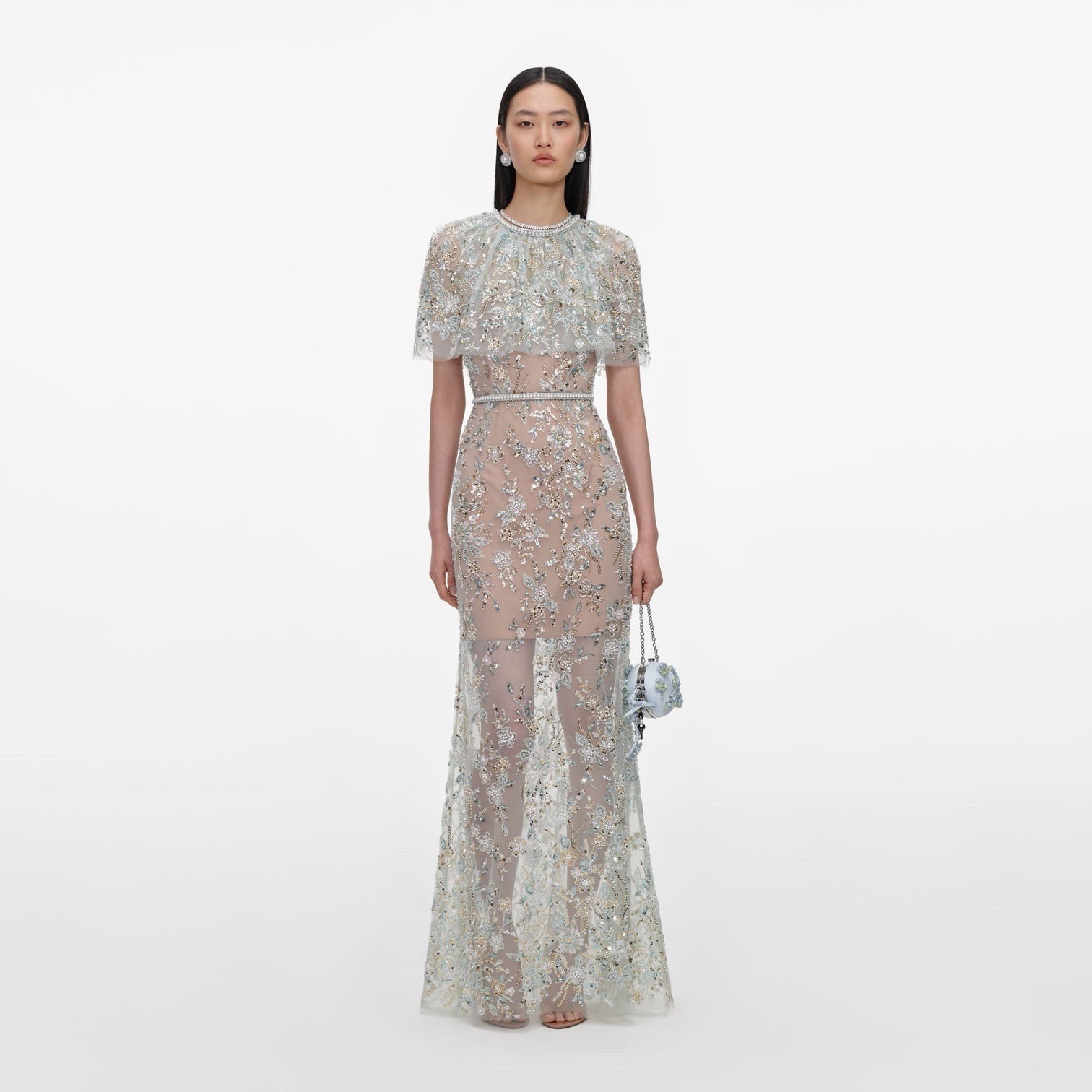 self portrait MINT EMBELLISHED CAPE MAXI DRESS $ 1060 Size US 4 UK 8