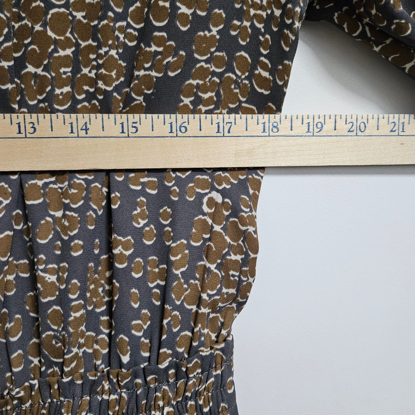 Buddy Love Romper Women Small Grey Brown Animal Print Bell Sleeve Smocked Ruffle