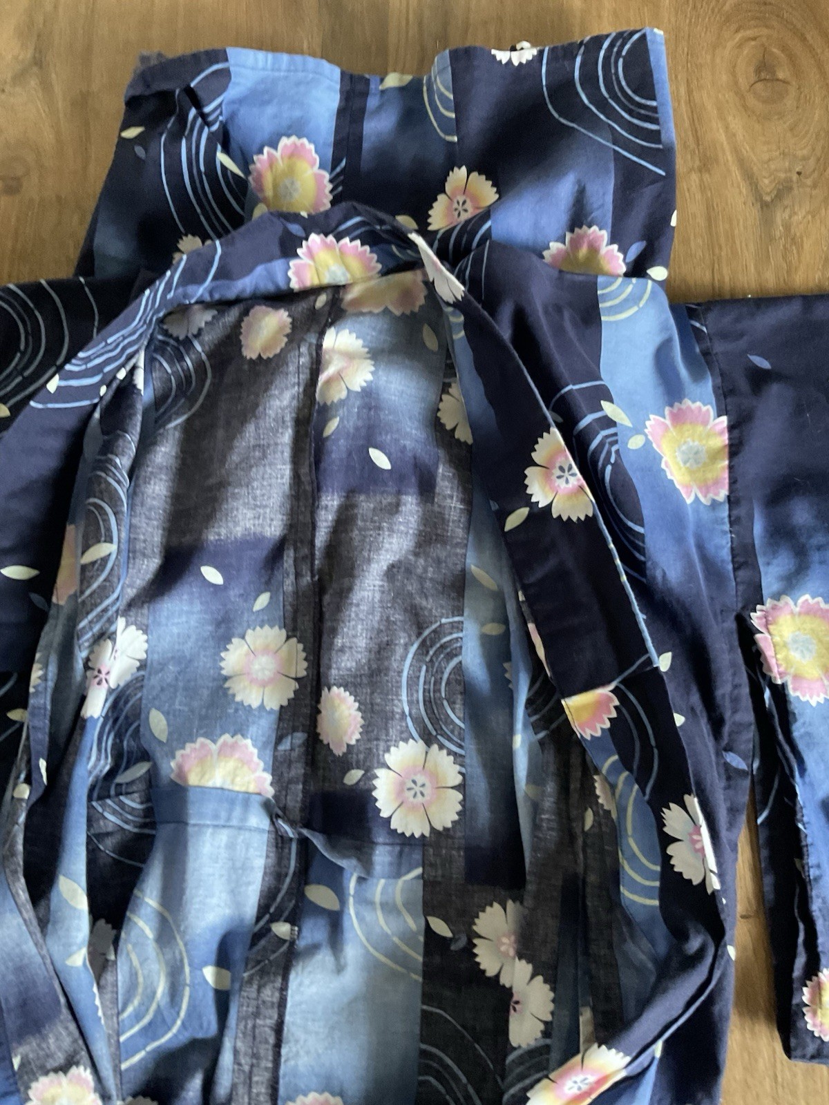 Handmade Women’s Navy Floral Long Kimono One Size Fits Most EUC