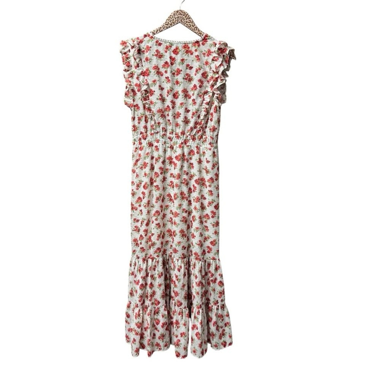 Zara Sleeveless Ruffle Swiss Dot Floral Print Long Midi Dress White Large L