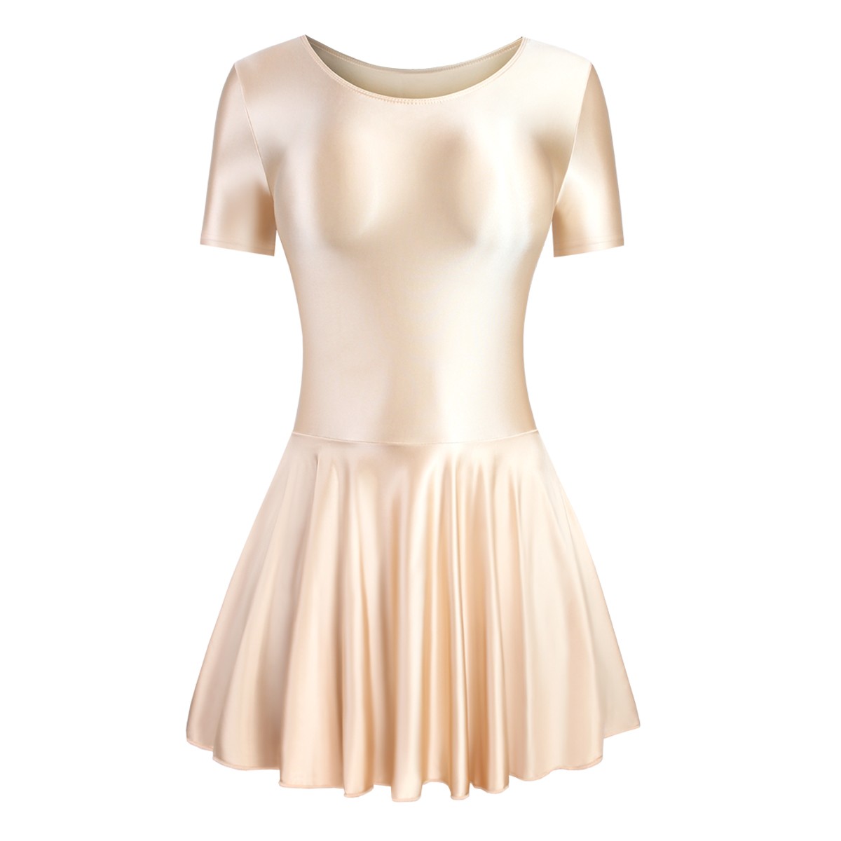Women Glitter Spandex Elastic Yoga Dance Fitness Dress Shortsleeve Ballet Skirts
