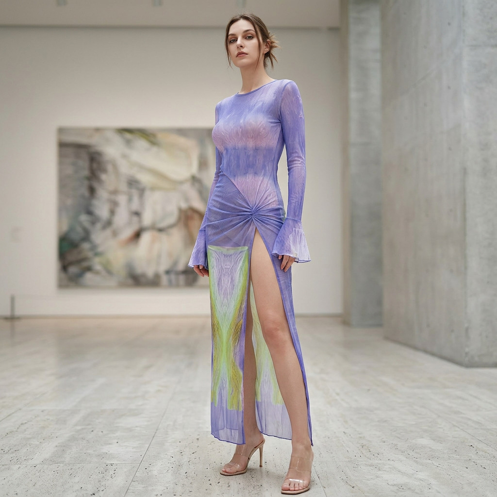Ethereal Mesh Marble Maxi Dress