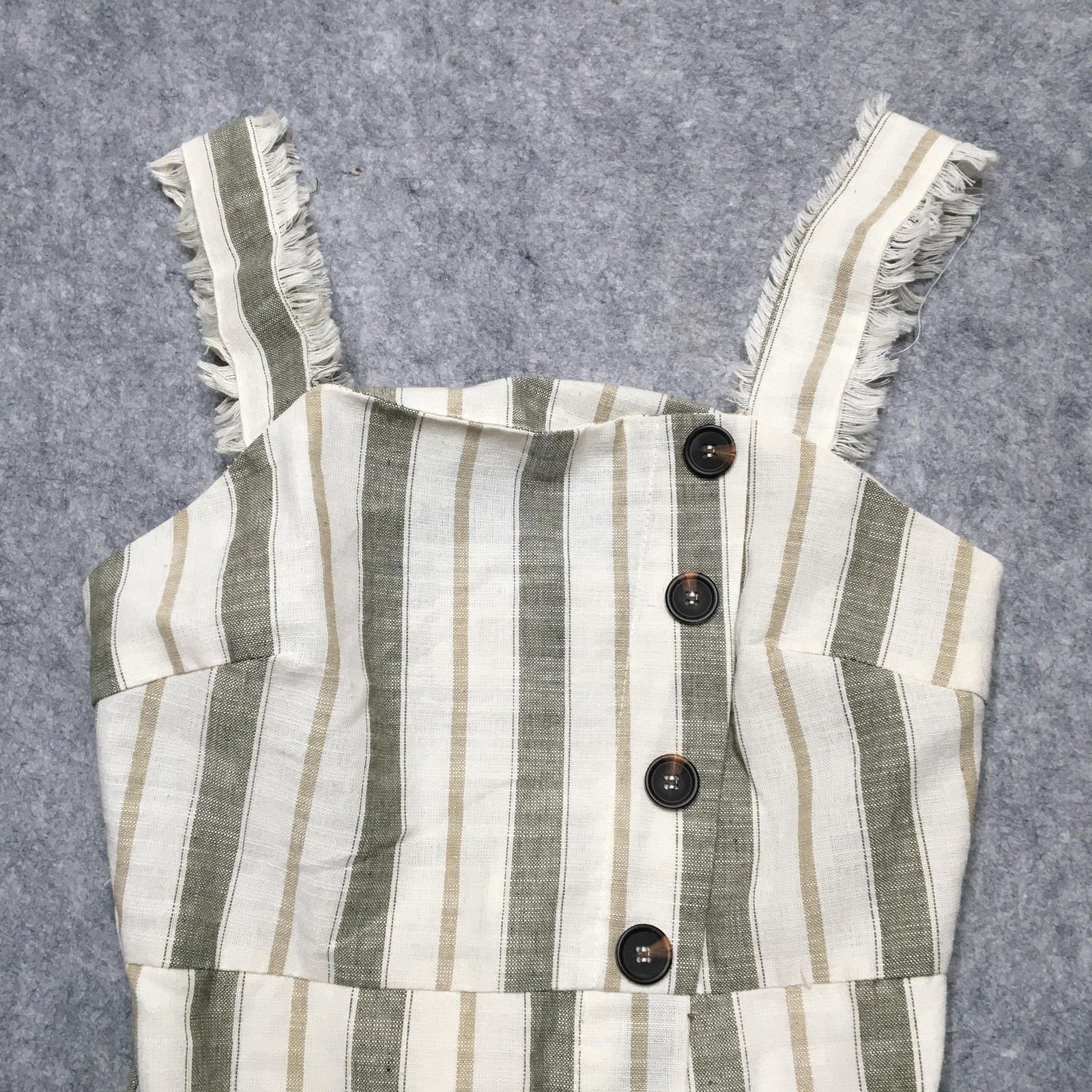 Heatherly Dress Womens XSP Petite White Stripe Linen Button Front Midi Sundress