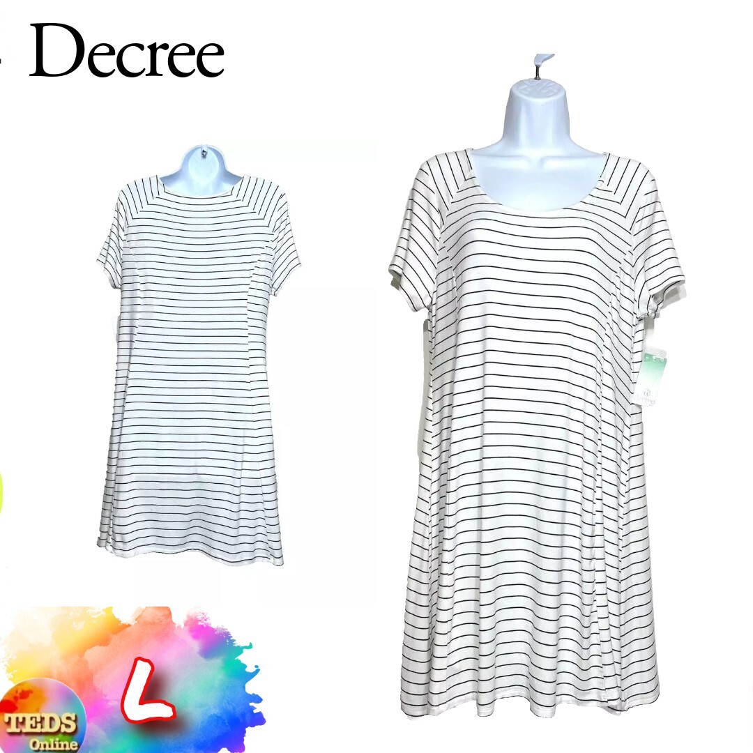 NWT Decree Women’s L White Stripe Casual Dress