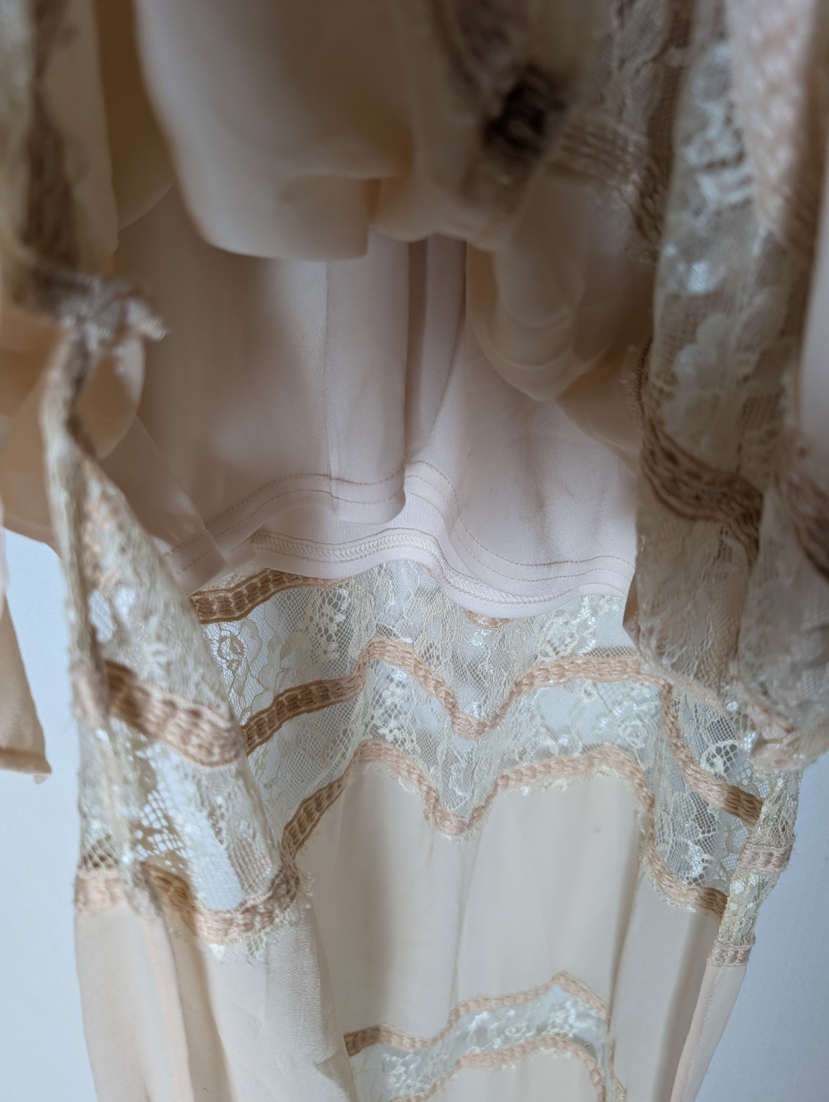 ASTR Light Pink Lace Semi Sheer Maxi slip Dress Side Slits Sz M