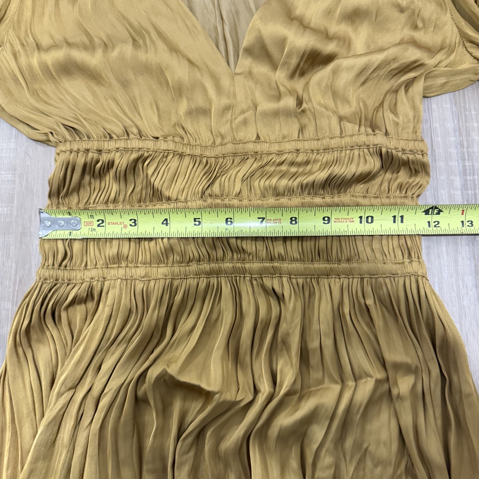 Maje Riane Ruched Satin Mini Dress in Gold Size 35 (NWT)
