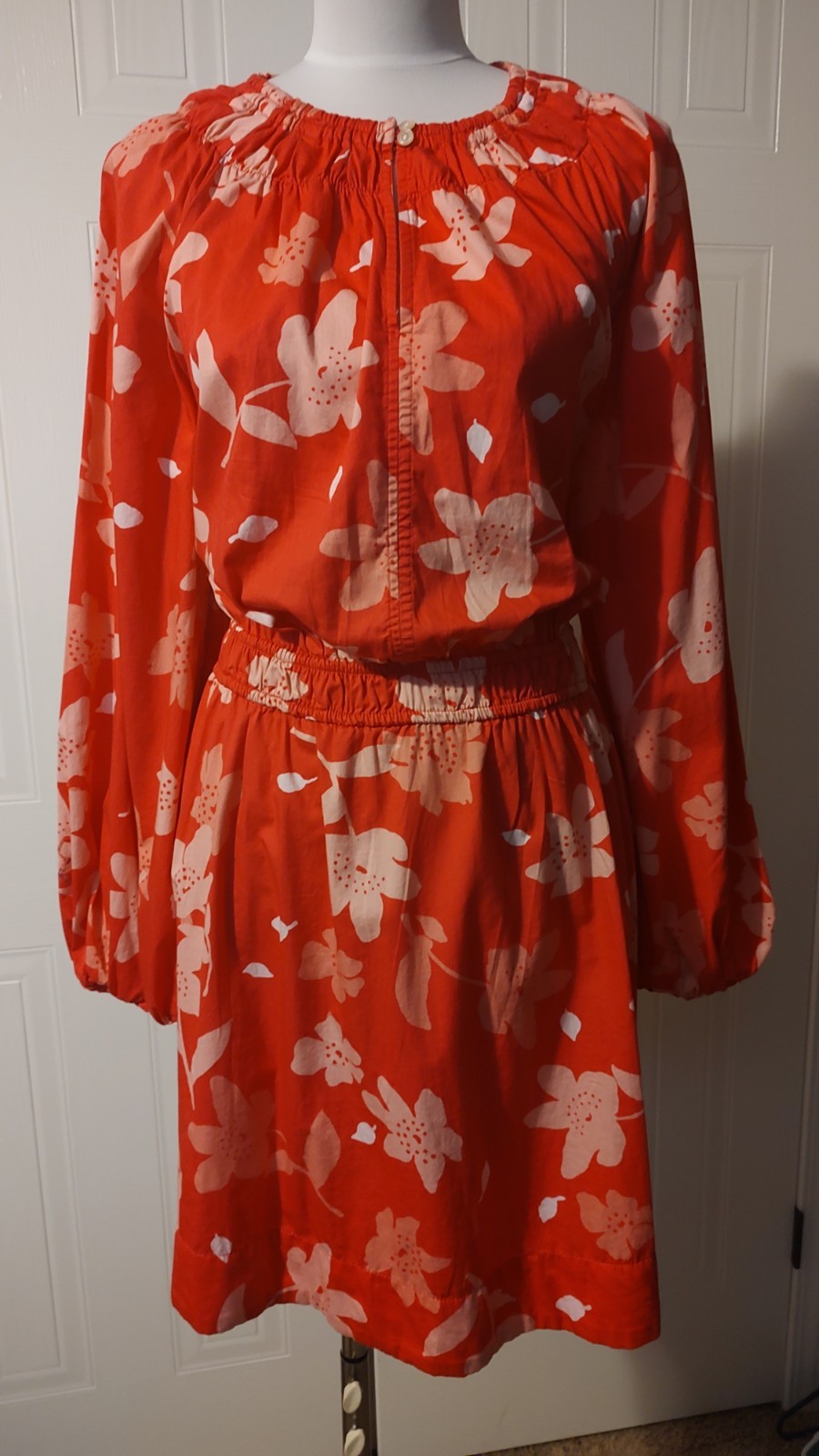 FREE ASSEMBLY Pink Floral Gathered Waist Smocked Detail Long Sleeve Dress Sz XL