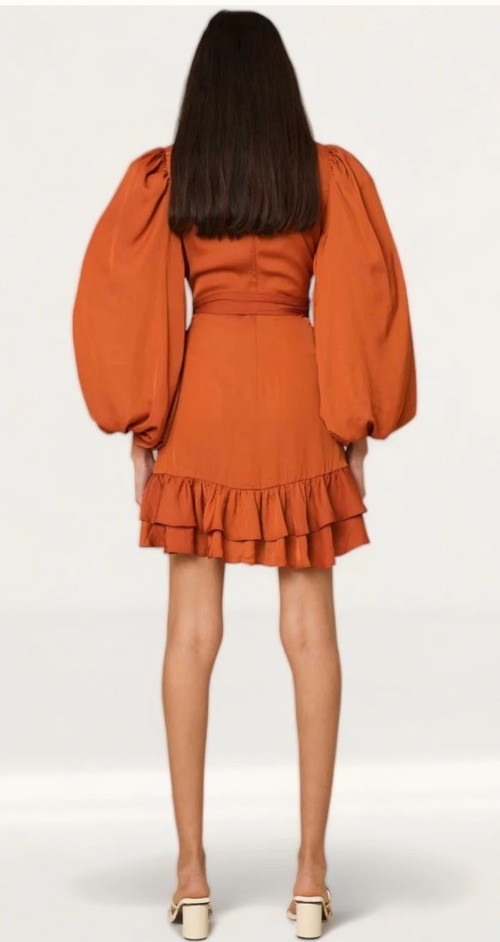 AmyLynn Kravitz Puff Sleeve Wrap Dress Burnt Orange RRP£85 Size S