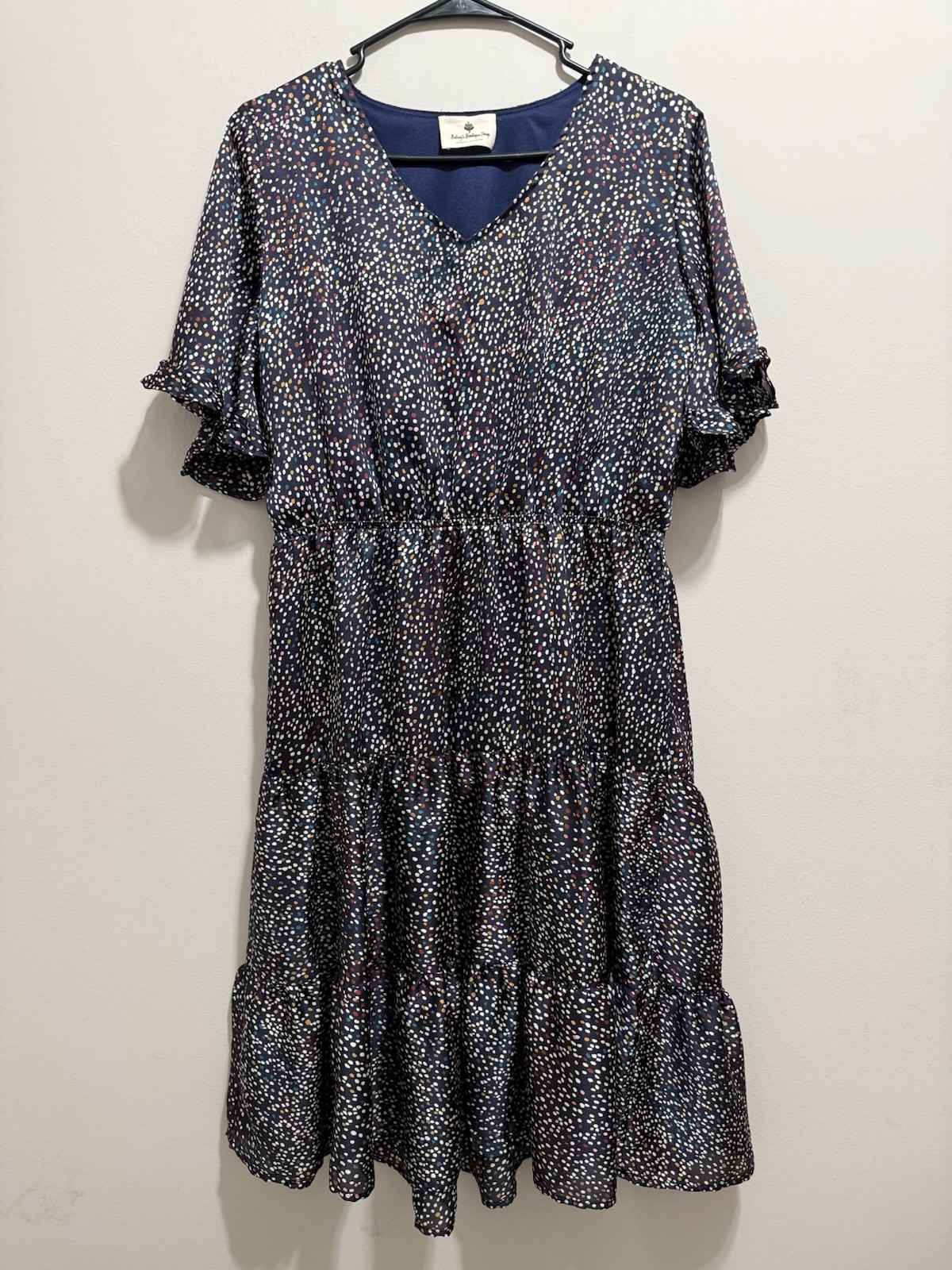 Betsy’s Boutique Shop M Royal Blue With Multicolor Polka Dot Midi Dress