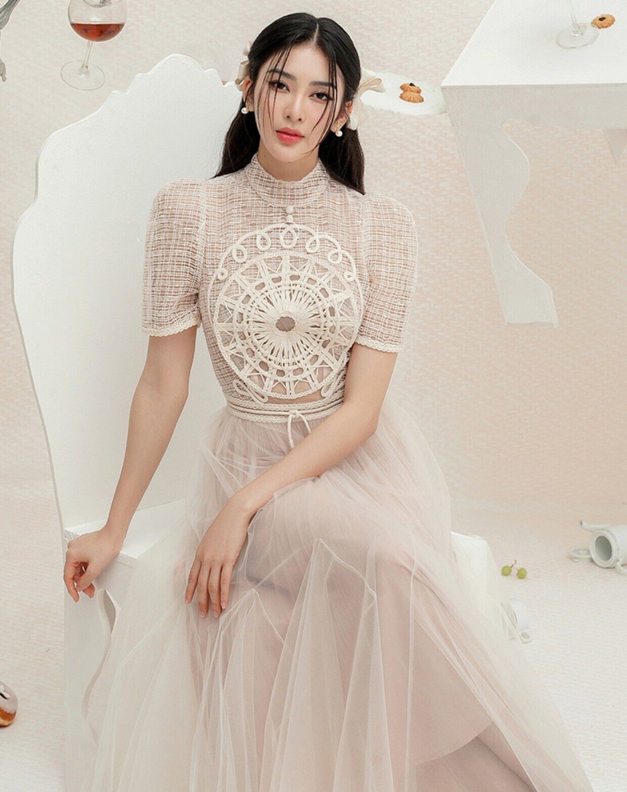Ladies Maxi Embroidered Collared Cap Sleeve Pleated A-Line Dress