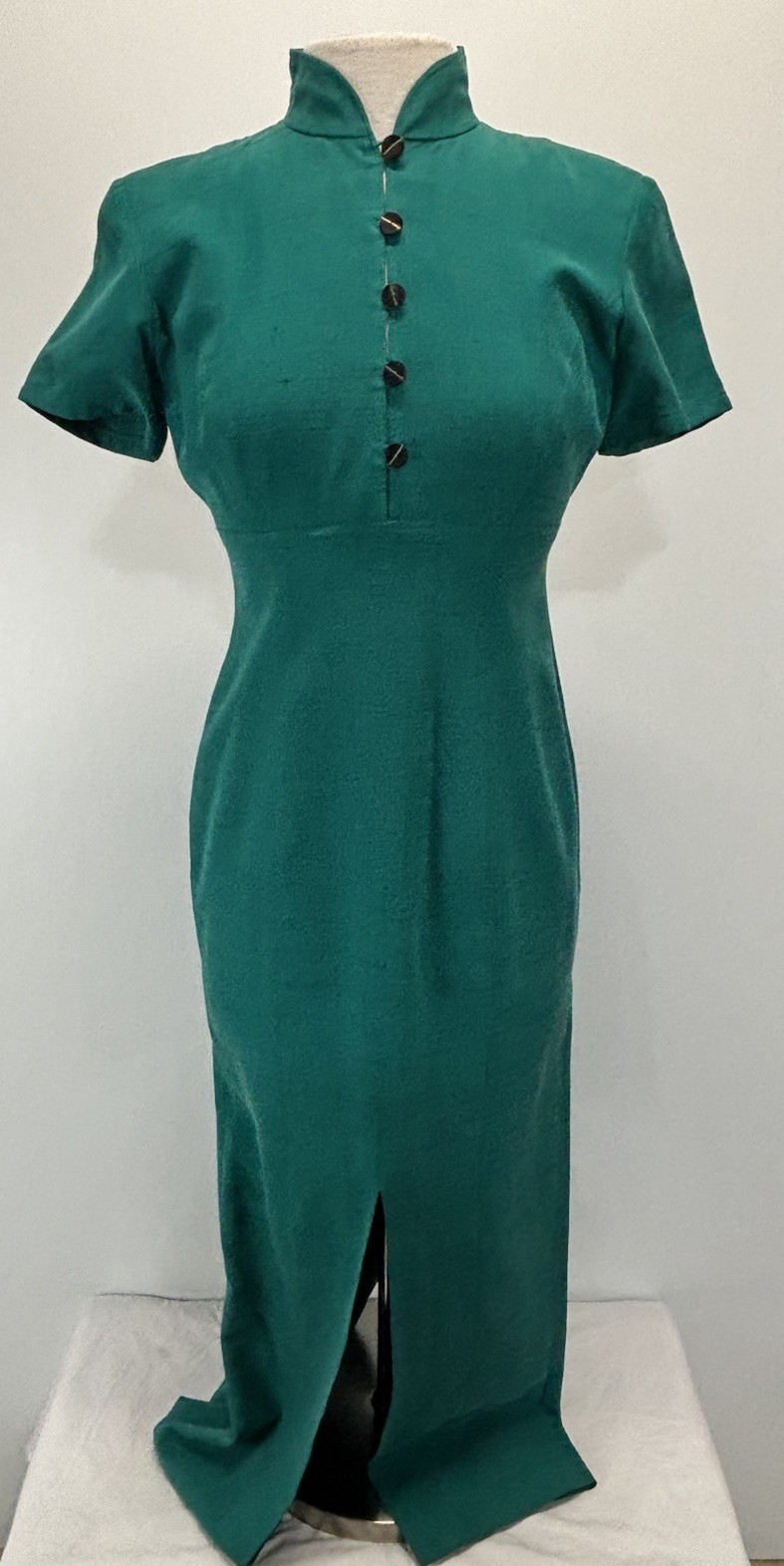 Vtg Dana Buchman Silk Maxi Dress Sz 4 Emerald Green Front Back Slits Classic