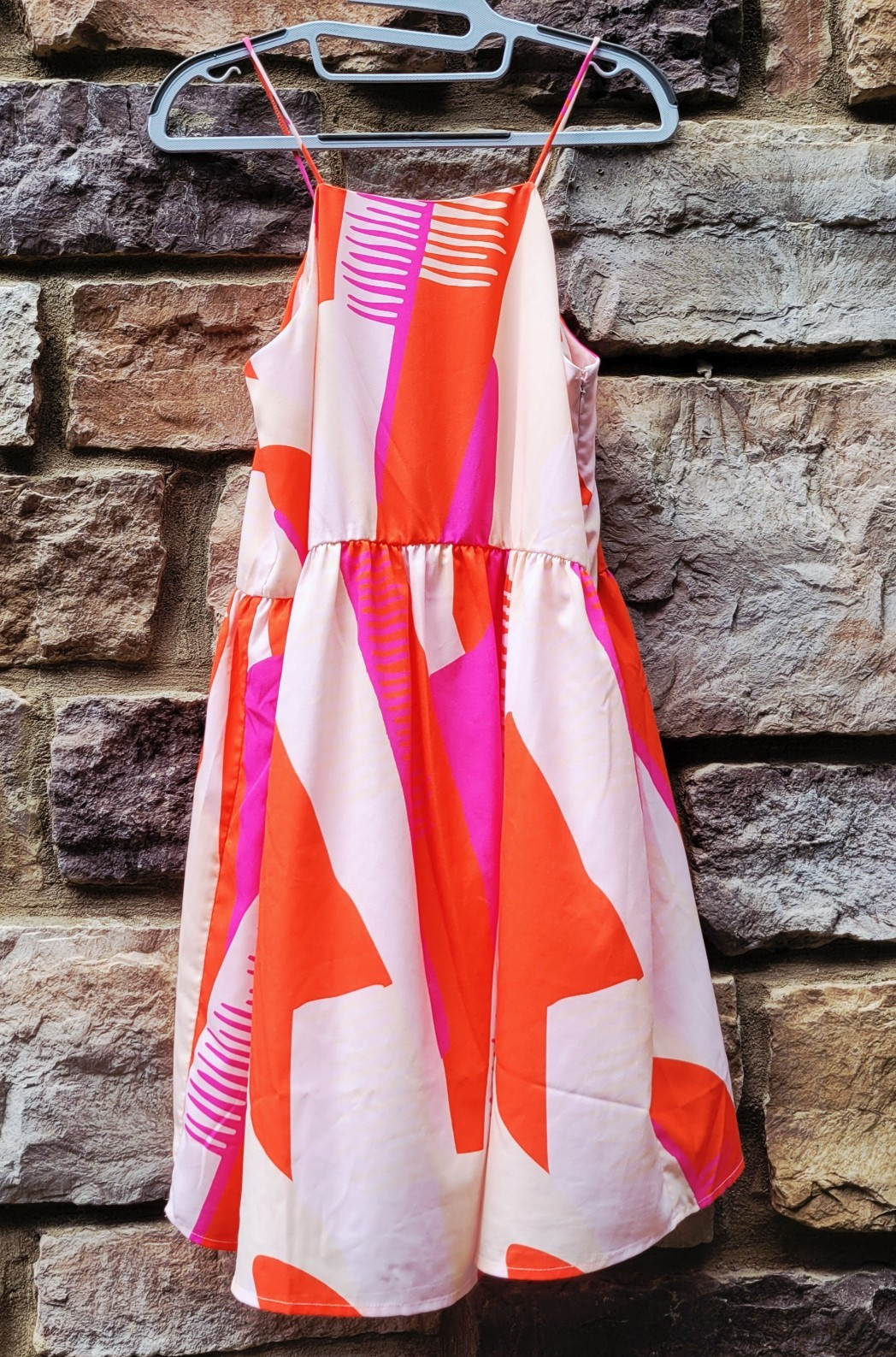 Crosby by Mollie Burch Size M Pink Orange Abstract Fit&Flare Square Neck Dress