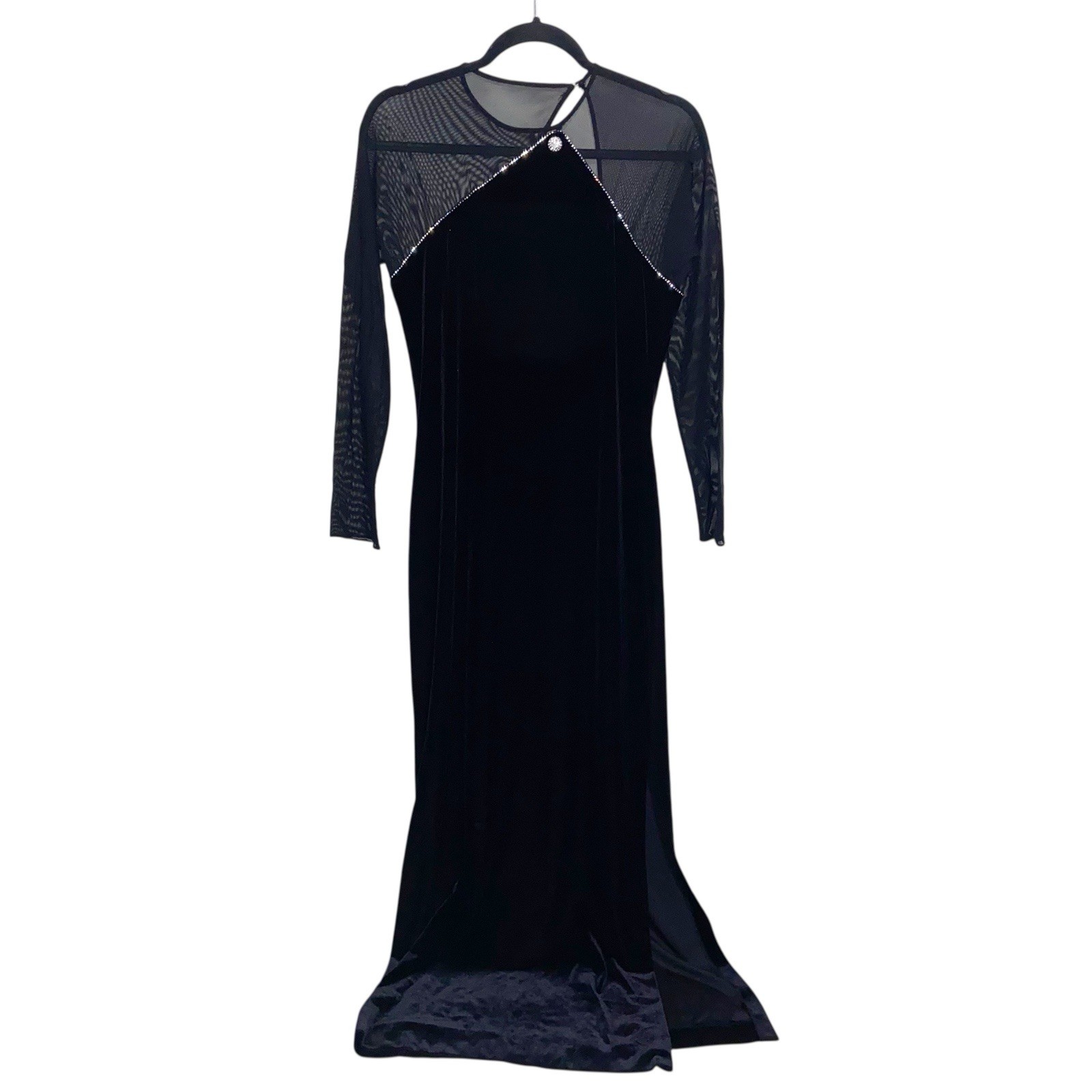 Vintage Dress Womens Sz 12 Night Way 90s Velvet Slit Sexy Sheer Mesh Whimsigoth