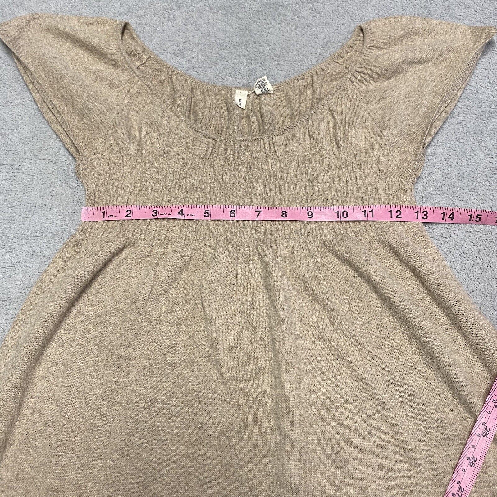 Anthropologie Moth Sweater Dress Small Beige Cashmere Blend Smocked Boho Knit