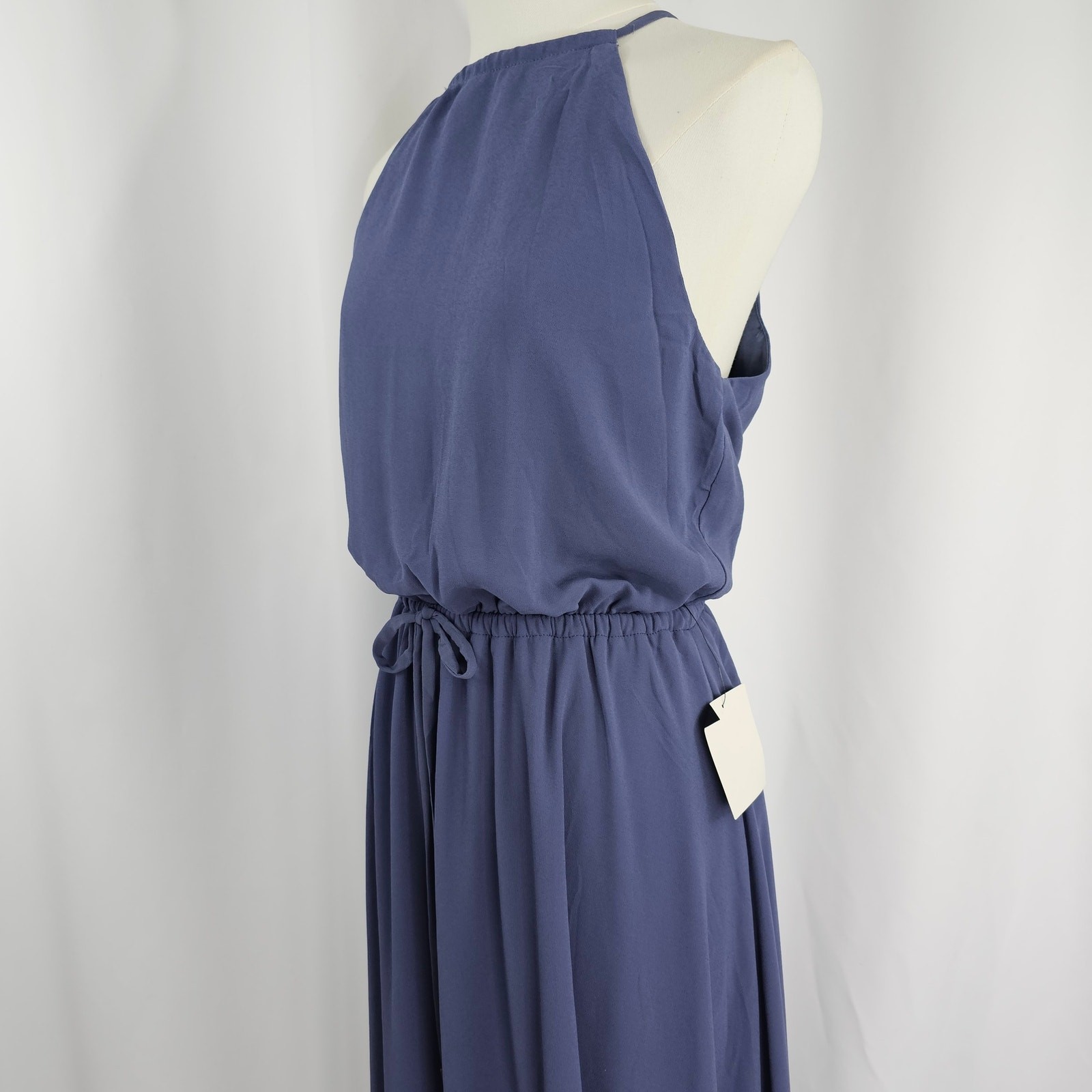 Lulus Blue Halter Neck Keyhole Back Formal Chiffon Maxi Dress Women’s Size L NWT