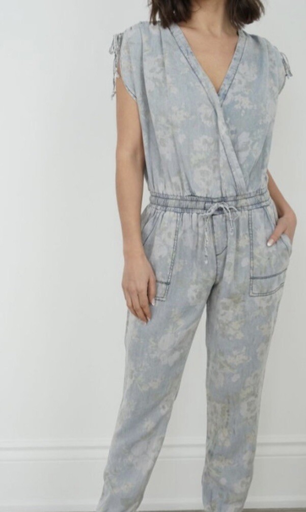 Vintage Havana Denim Floral Jumper Sz L Jumpsuit Cottage Core
