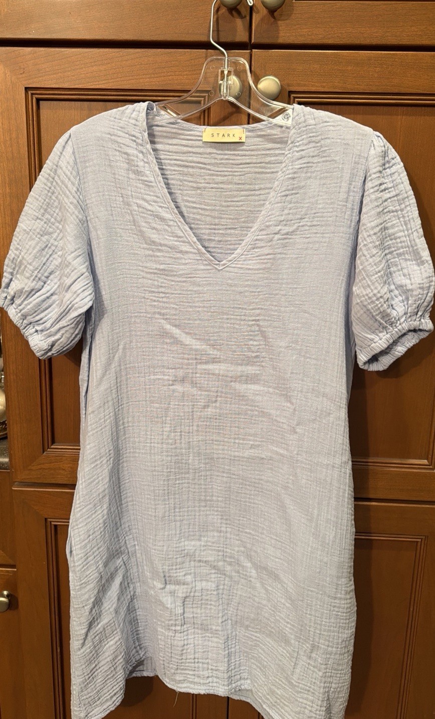 Stark X Light Blue 100 Cotton Beach Dress, Coverup, Pockets . Size XS