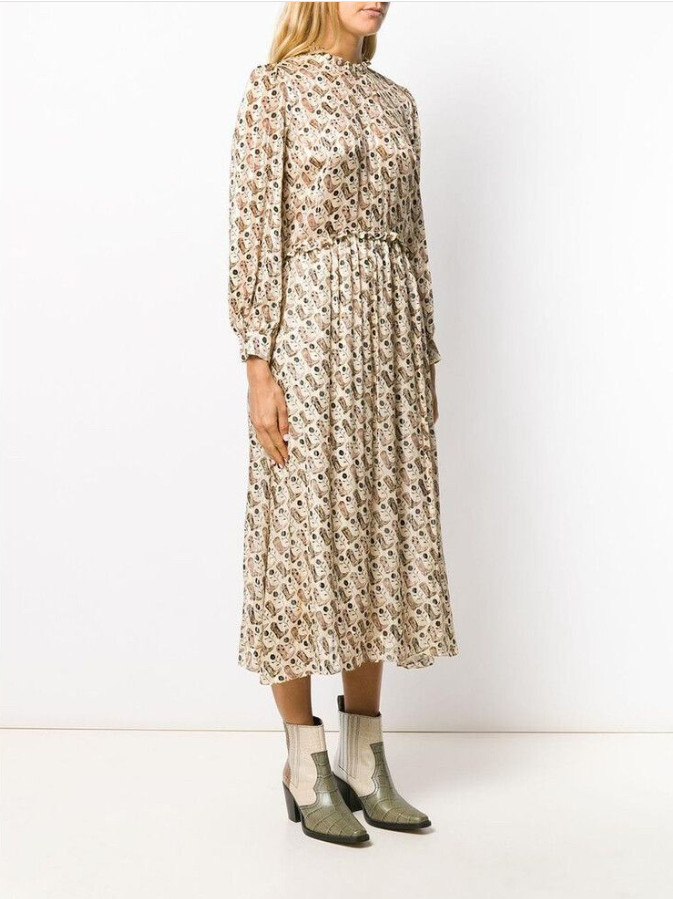 Sandro Womens Dress Beige Silk Blend Midi Boot Print Size 36 S SFPRO00623