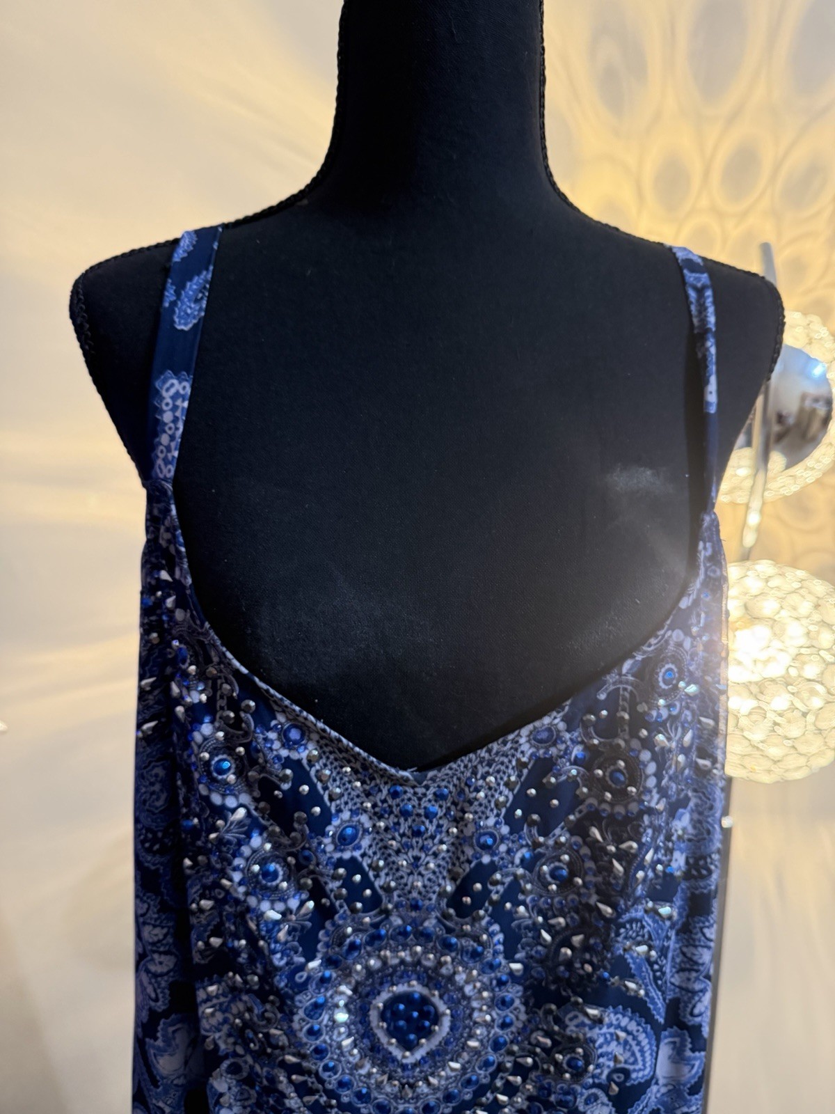 Blue & White Spaghetti Strap Sundress embellished With rhinestones Size 22/24