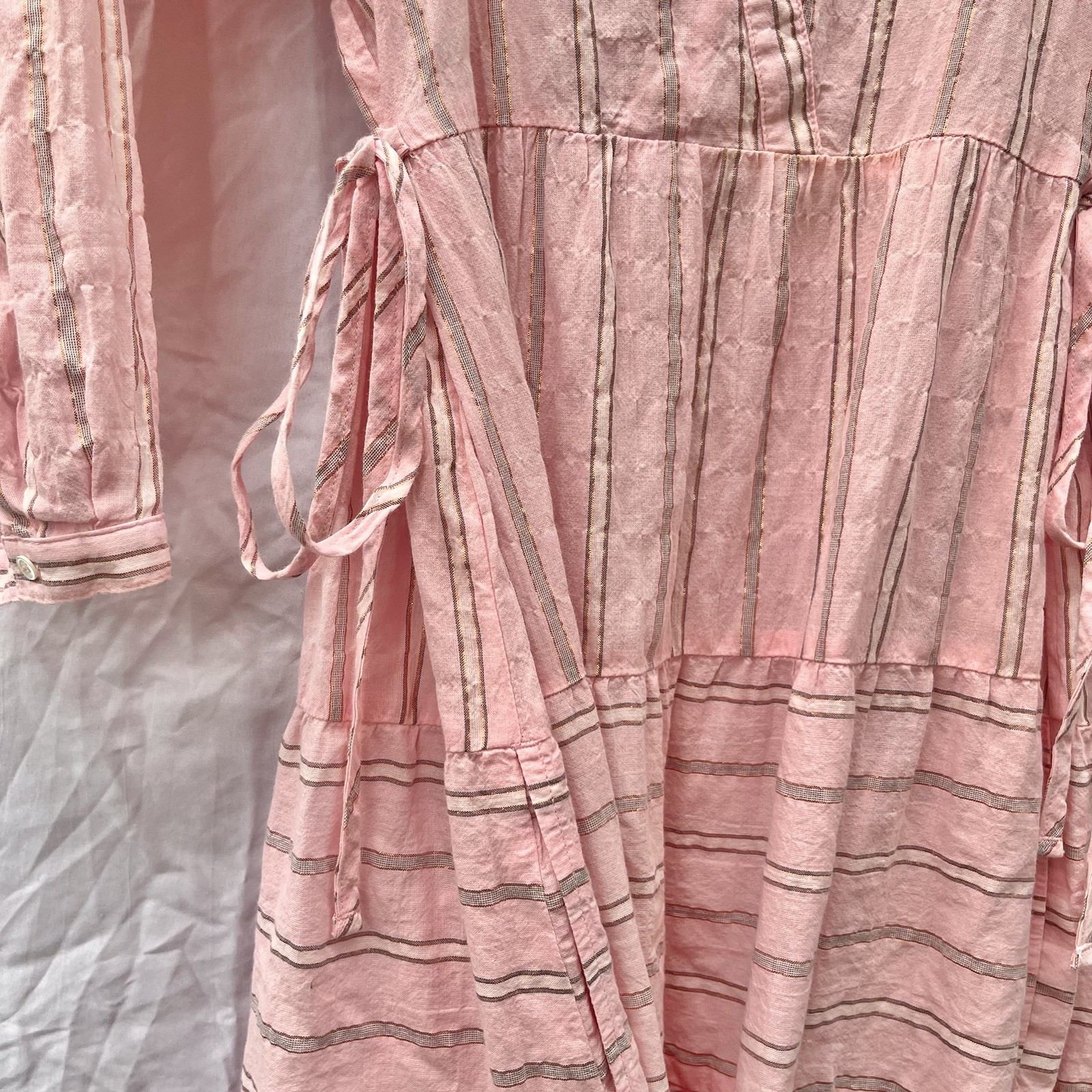 REVOLVE x XIRENA BECKETT MULTI-STRIPED PINK SHIMMER LAYNA MIDI DRESS SMALL