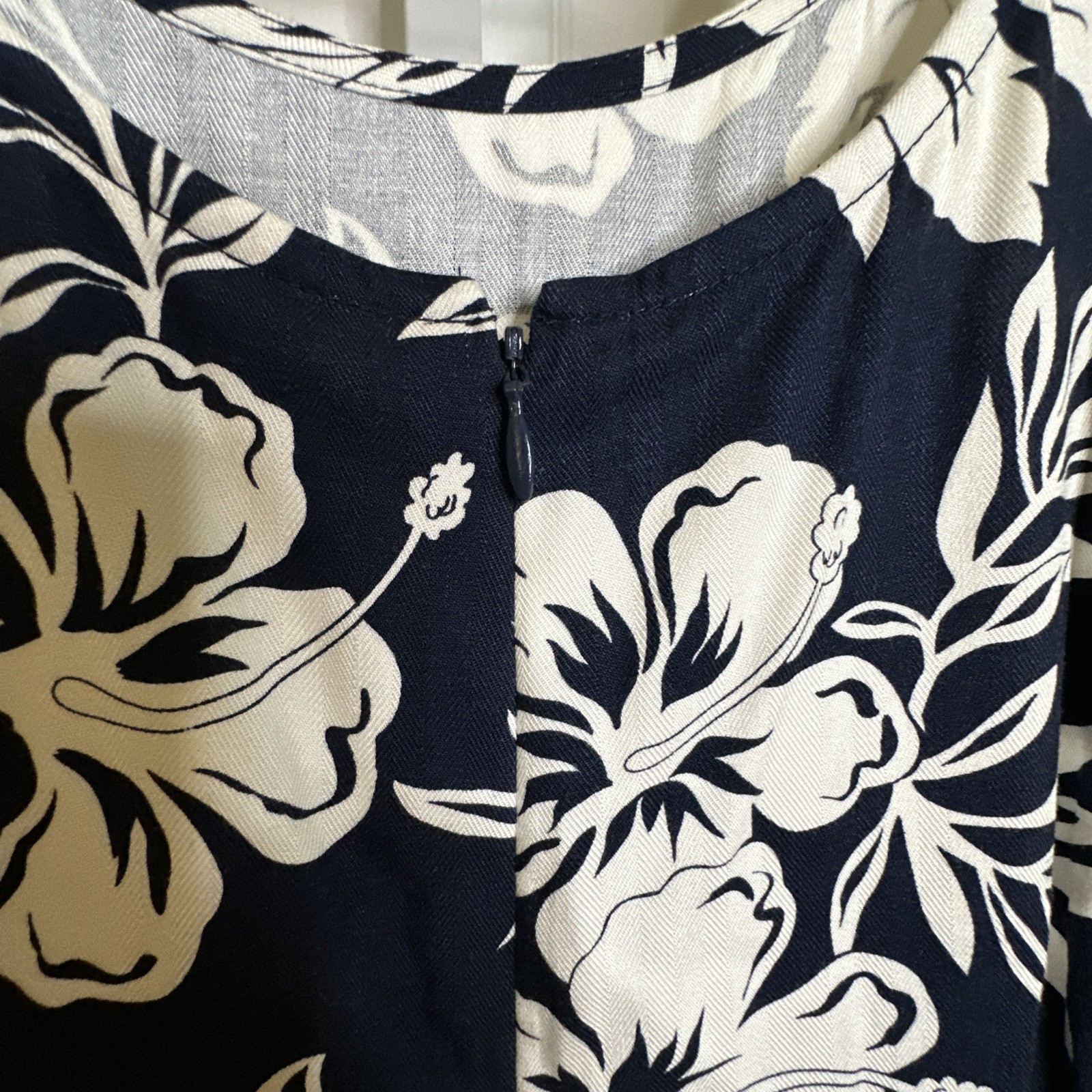 Caribbean Joe Faux Wrap Sleeveless Floral Hibiscus Blue Cream Summer Dress M