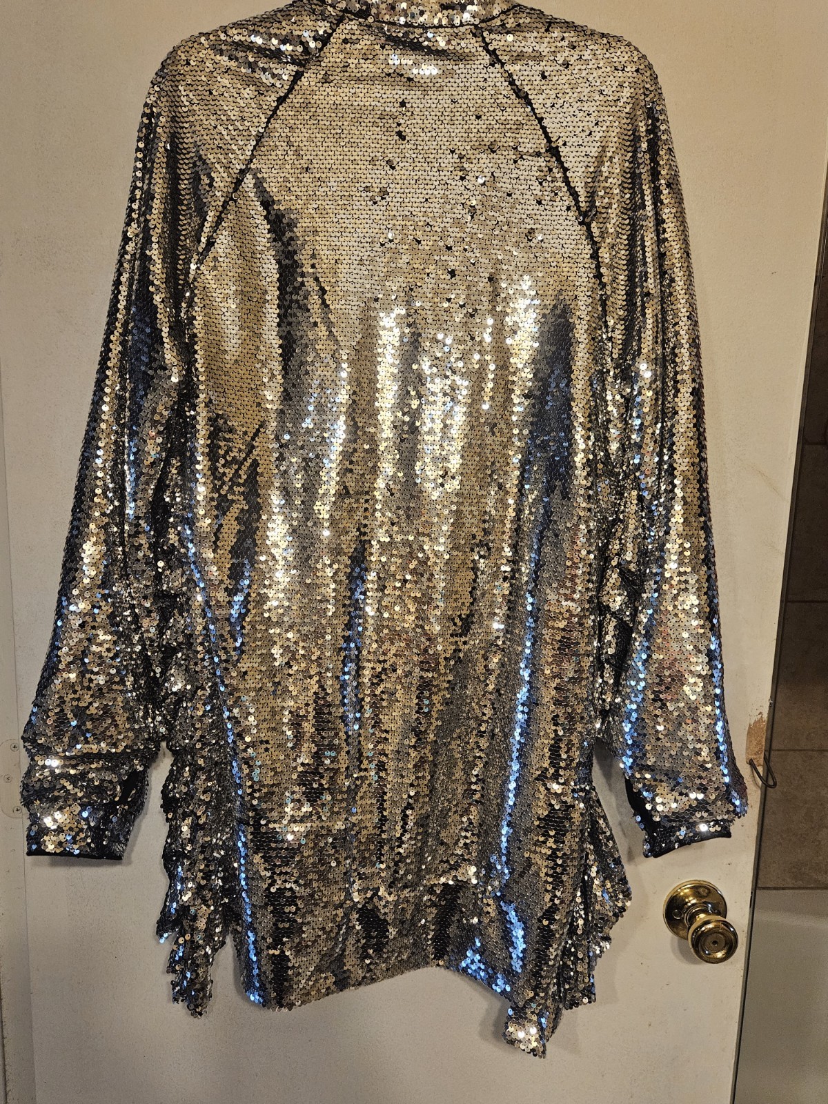 SEQUIN TOP OR DRESS SIZE LARGE ORIGINALLY 130.00 LONG SLEEVES NEW SILVER LINED