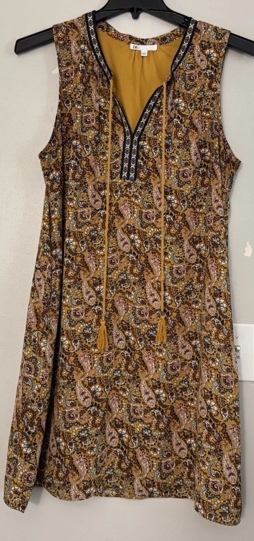 Dress Womens Boho Paisley Embroidered V-Neckline Sleeveless Dress Sz L