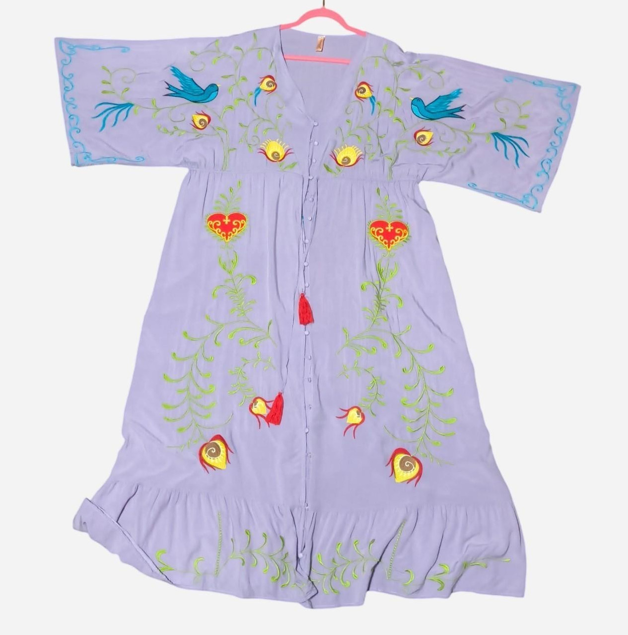 Mo Huan Yi Chu Lavender Embroidered Maxi Dress Heart Bird V-Neck Kimono 52